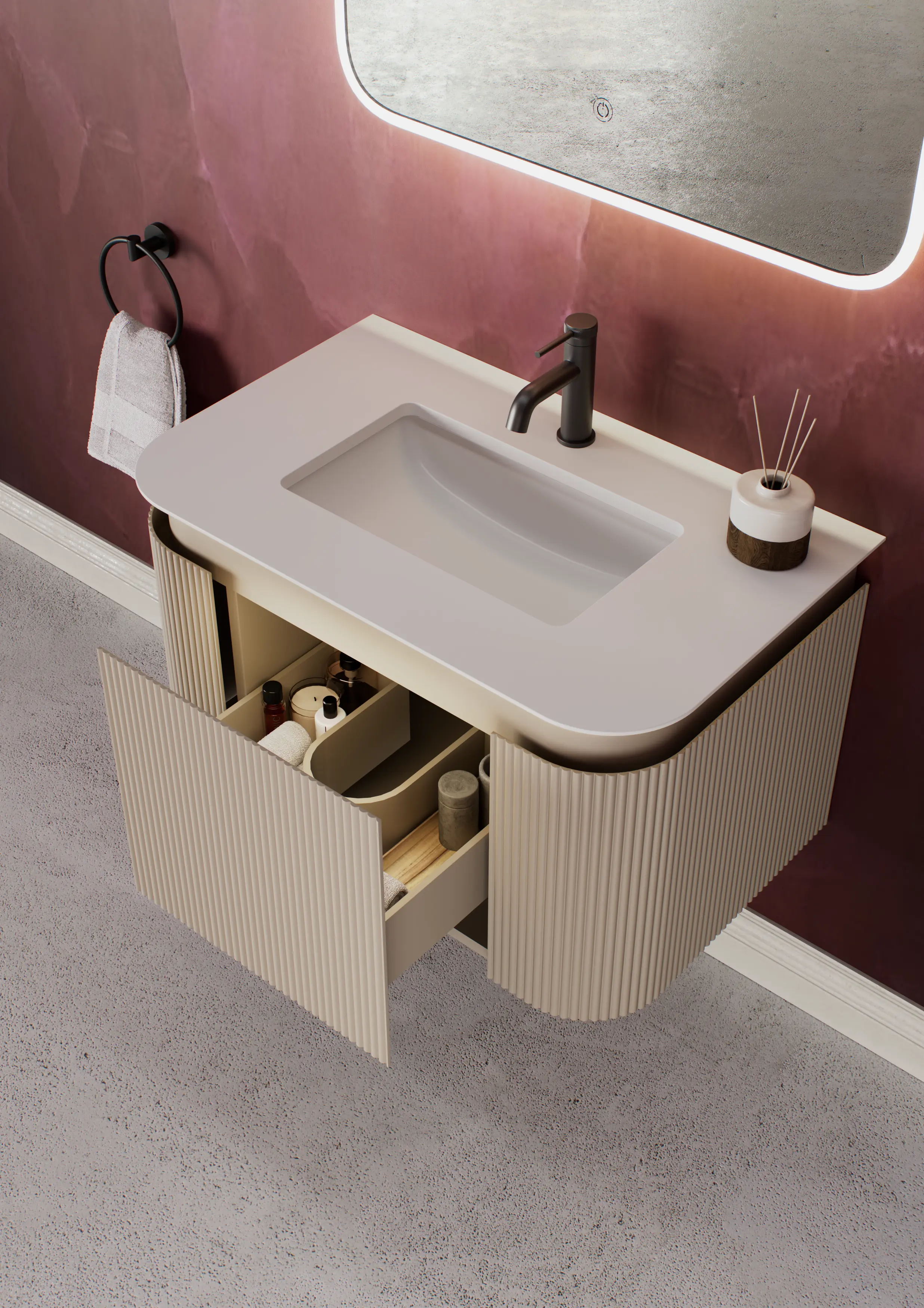 NADU WALL HUNG CABINET WITH LED SENSOR 800mm OYSTER WHITE