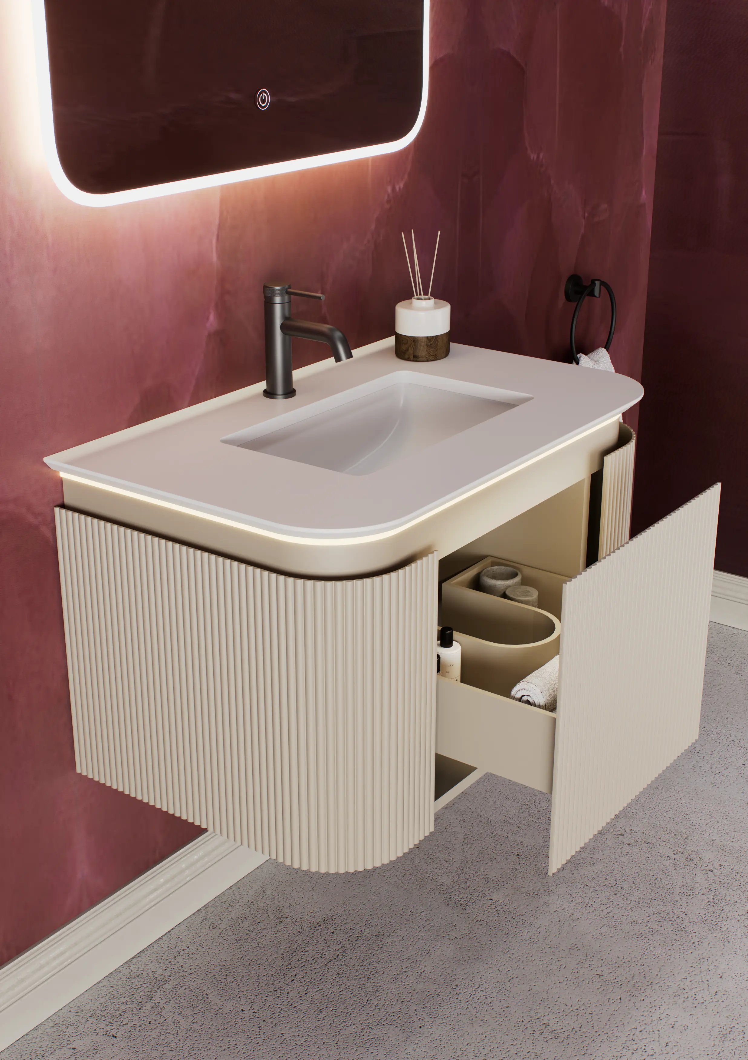 NADU WALL HUNG CABINET WITH LED SENSOR 800mm OYSTER WHITE