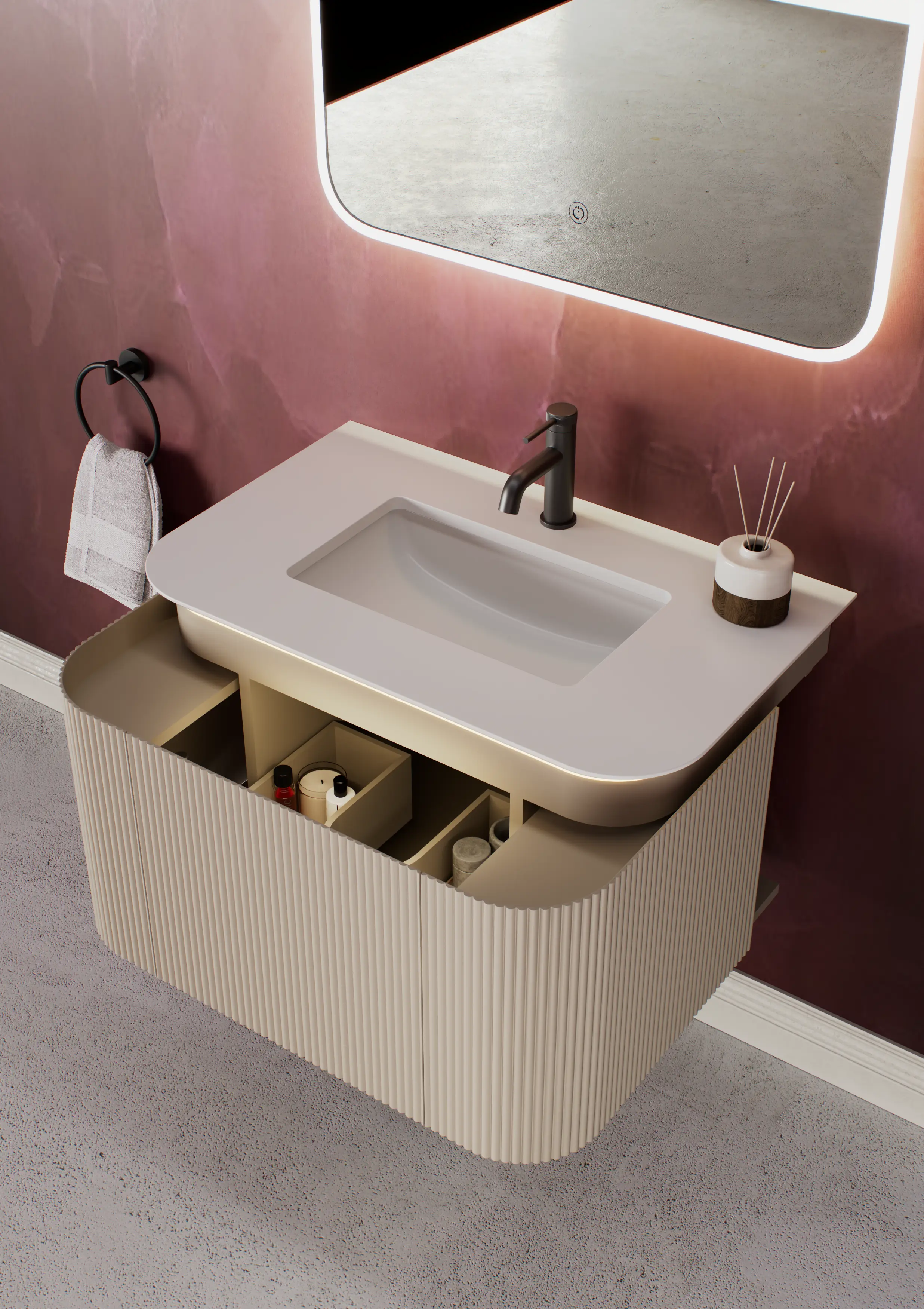 NADU WALL HUNG CABINET WITH LED SENSOR 800mm OYSTER WHITE