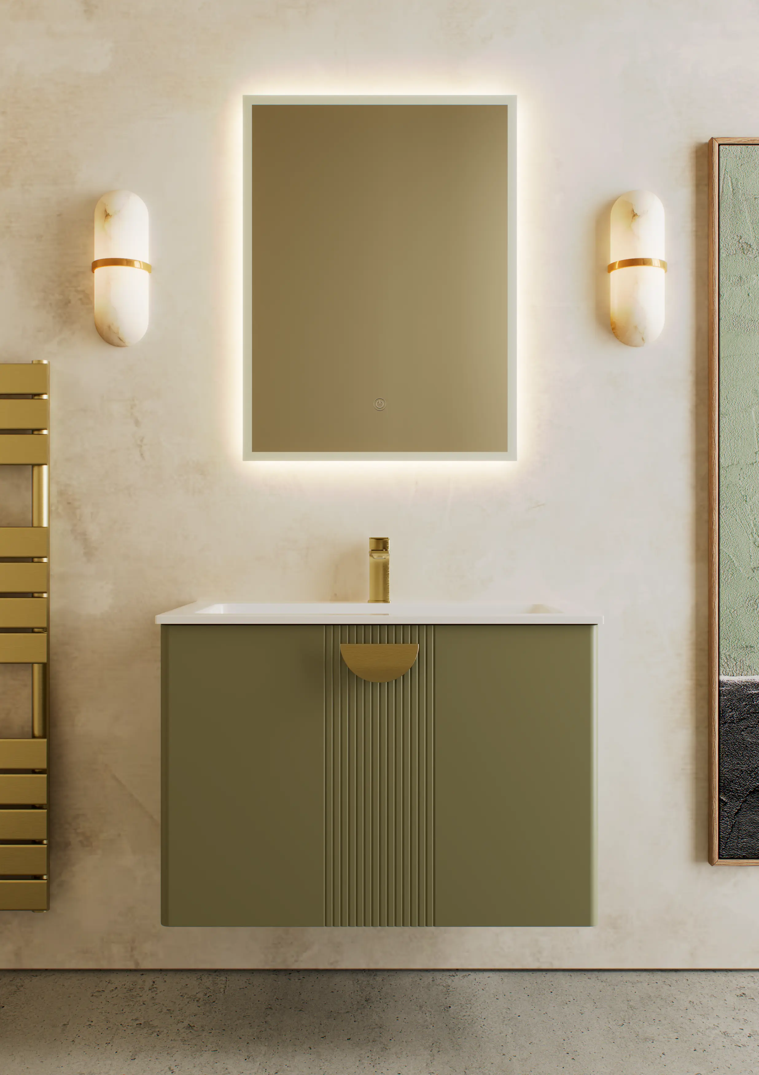 EALA 600mm WALL HUNG UNIT PISTACHIO GREEN WITH INSET BASIN.