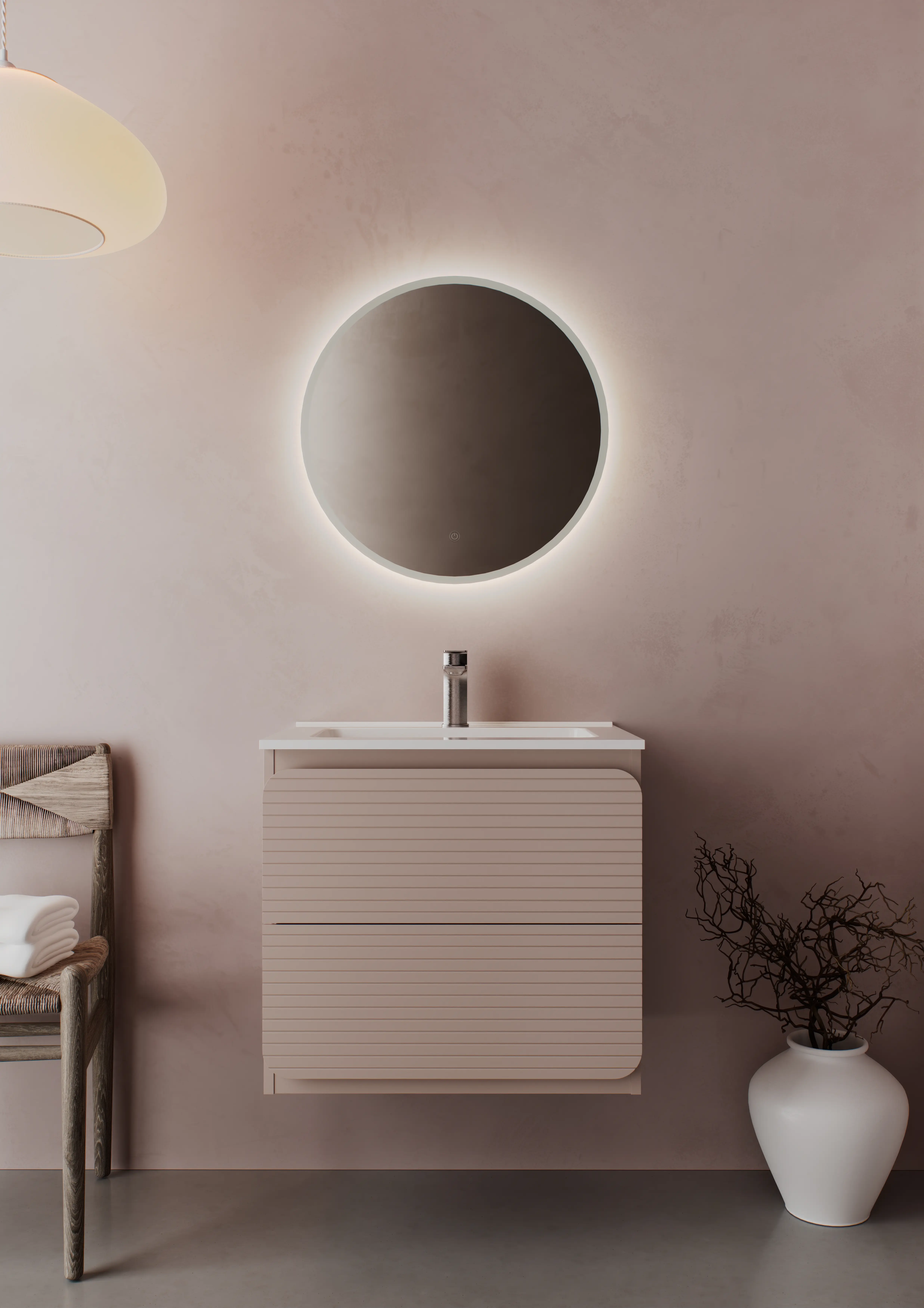 RÍAN 600MM WALL HUNG TWO-DRAWER UNIT & BASIN Mauve Pink