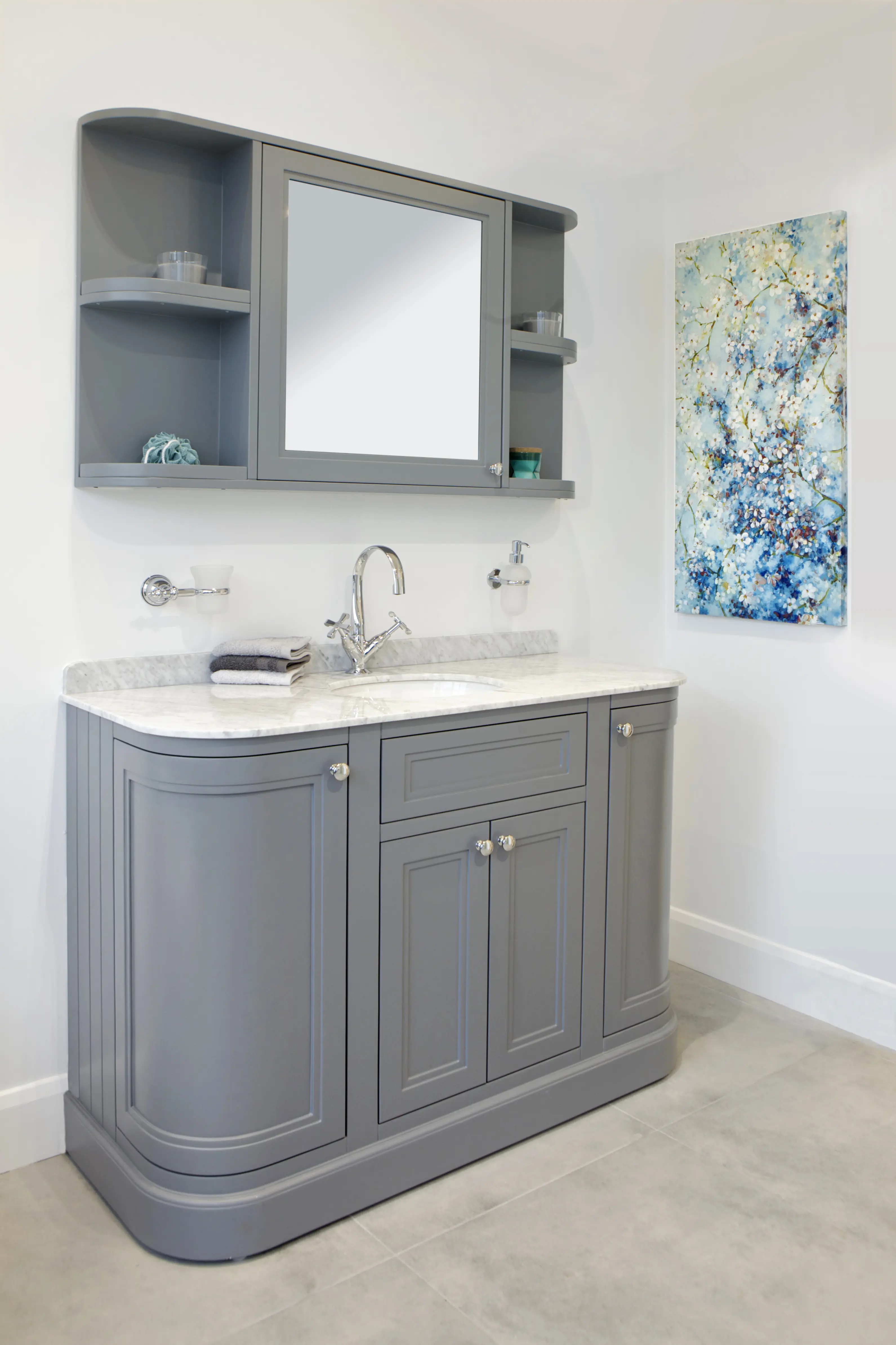 MERRION 900MM Grey VANITY UNIT WITH Marble WORKTOP & UNDER-COUNTER BASIN