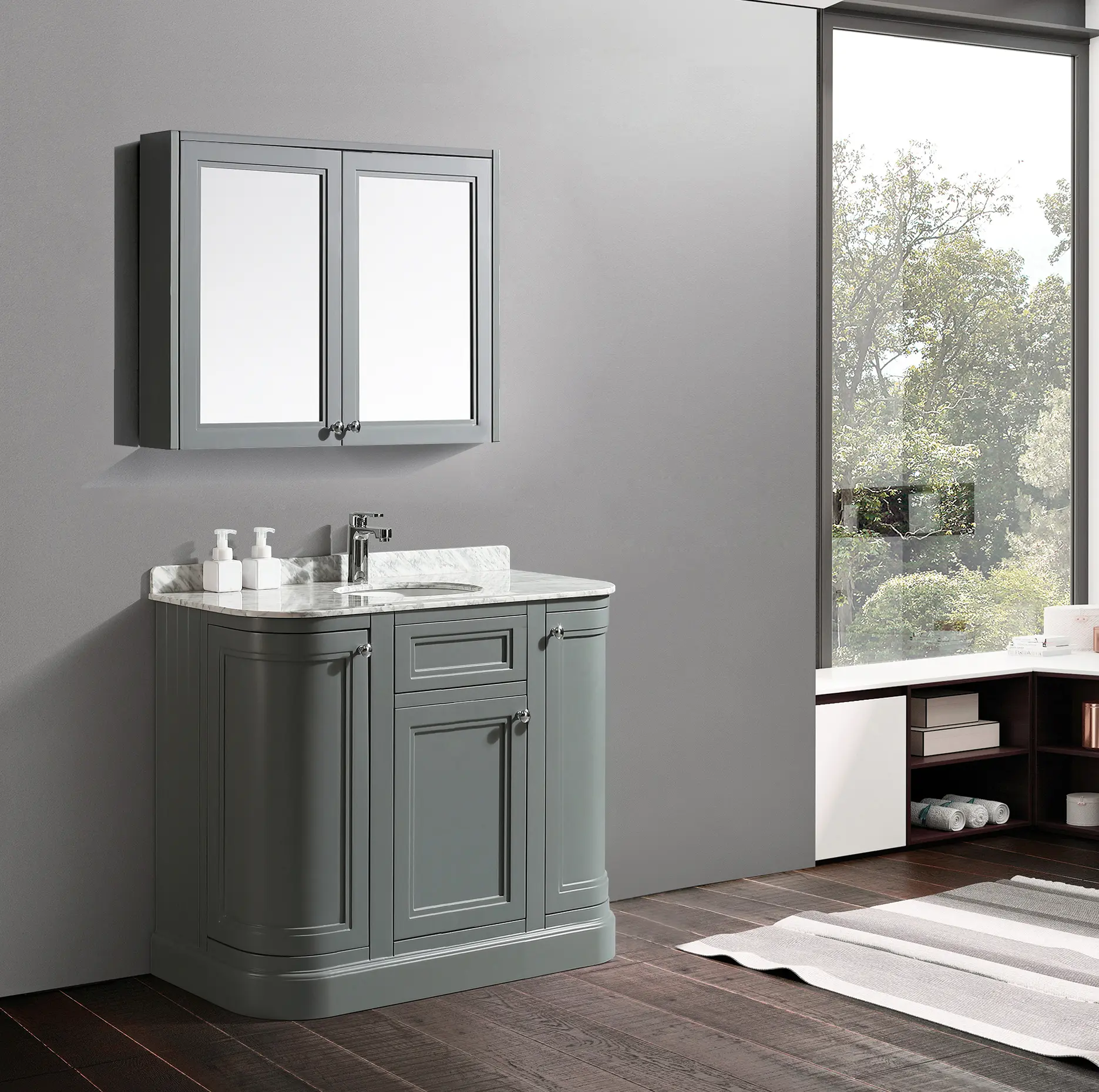 MERRION 1200MM Grey VANITY UNIT WITH Marble WORKTOP & UNDER-COUNTER BASIN