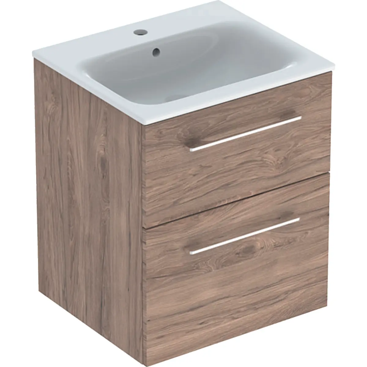 Selnova Square 55 cm Slim Basin & Two Drawer Vanity Unit, Hickory