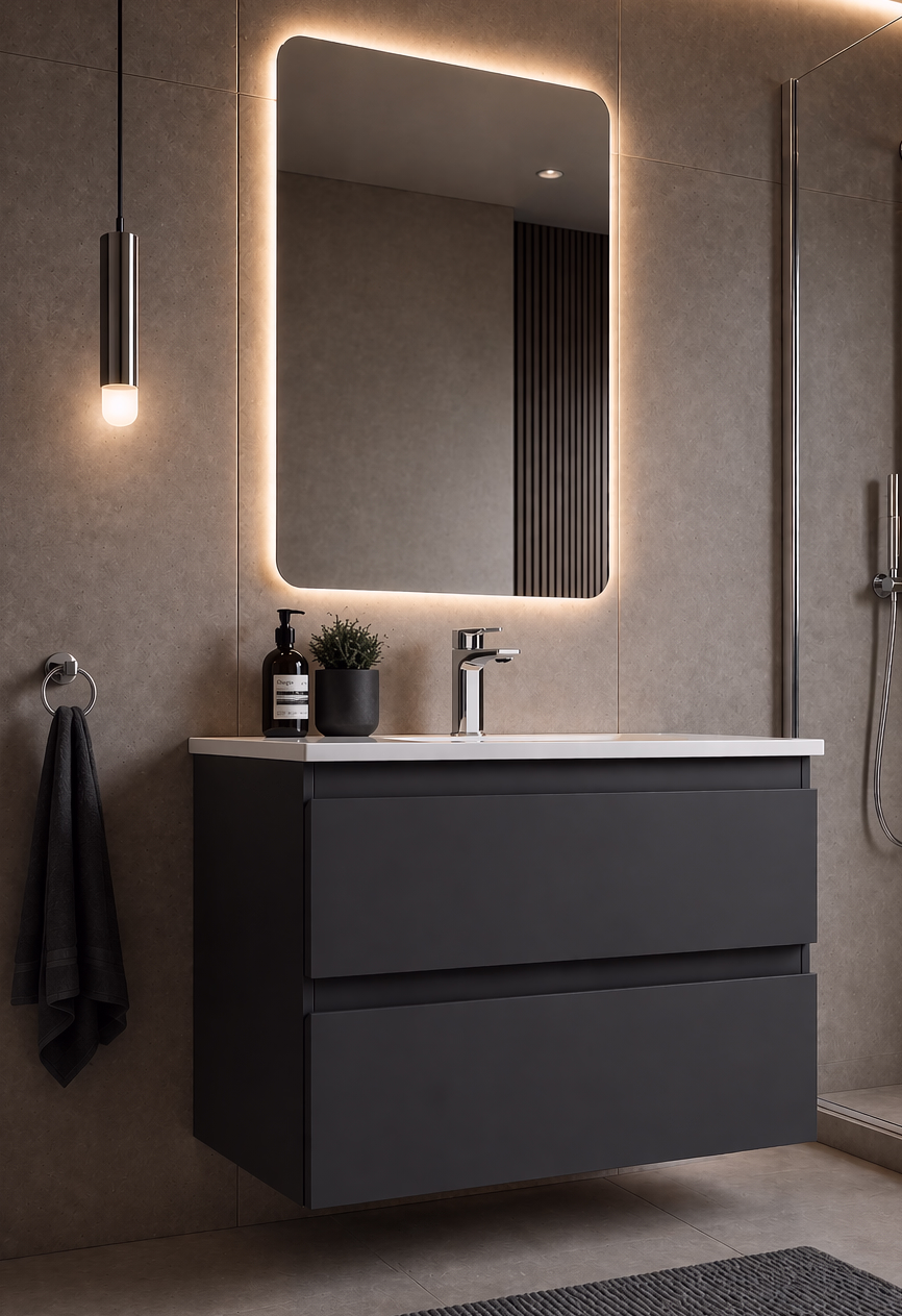 INCLINE 800MM WALL HUNG UNIT & BASIN Ash