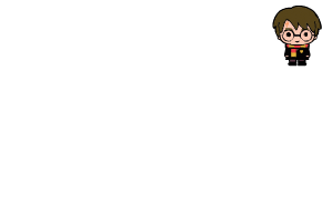 Illustration of Harry Potter wearing glasses and a Gryffindor robe, with a partially visible large black and white shape behind him.