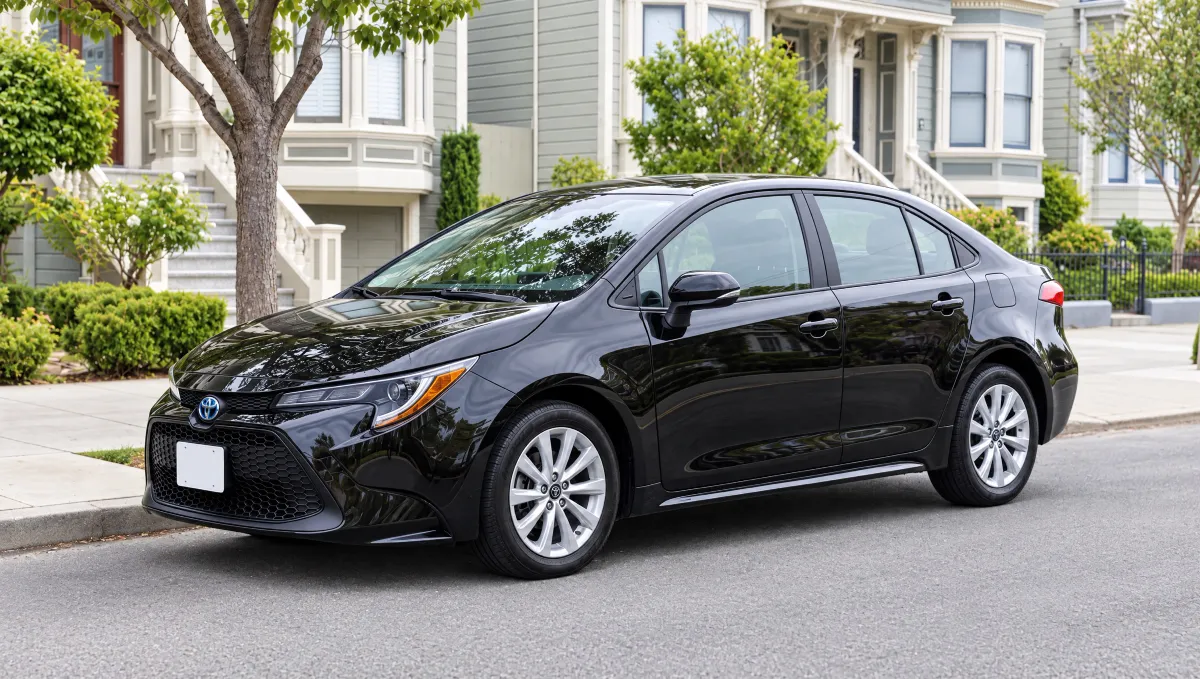 LLG's black Toyota Corolla training car parked on a San Francisco street