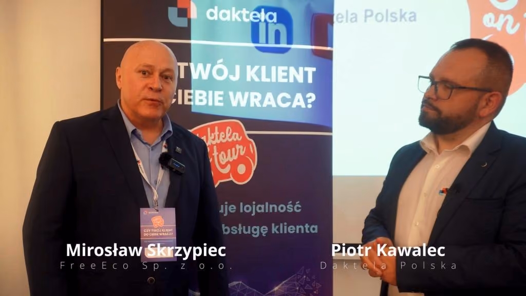 Mirosław Skrzypiec (FreeEco Sp. z o.o.) w rozmowie z Piotrem Kawalcem (Daktela Polska) na Daktela on Tour