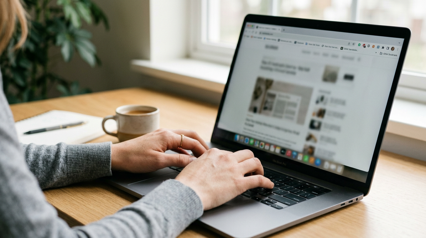Personne travaillant sur un ordinateur portable avec une fenêtre de navigateur web en arrière-plan, illustration des limites du suivi publicitaire côté navigateur