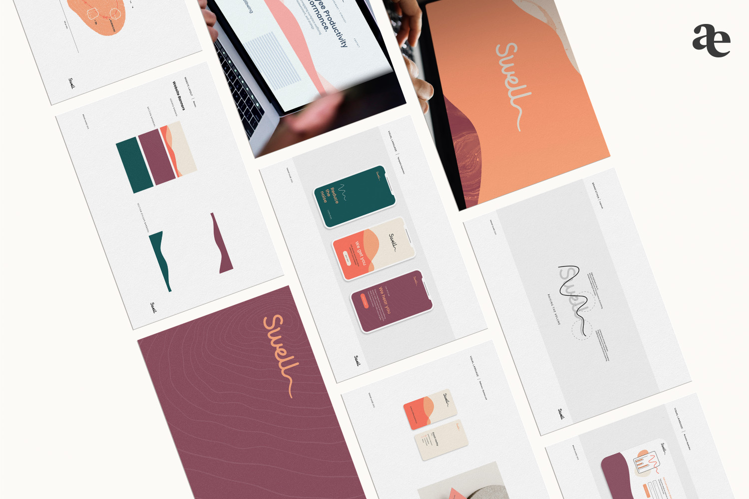Brand guidelines for a human resources brand using green, purple, coral and peach