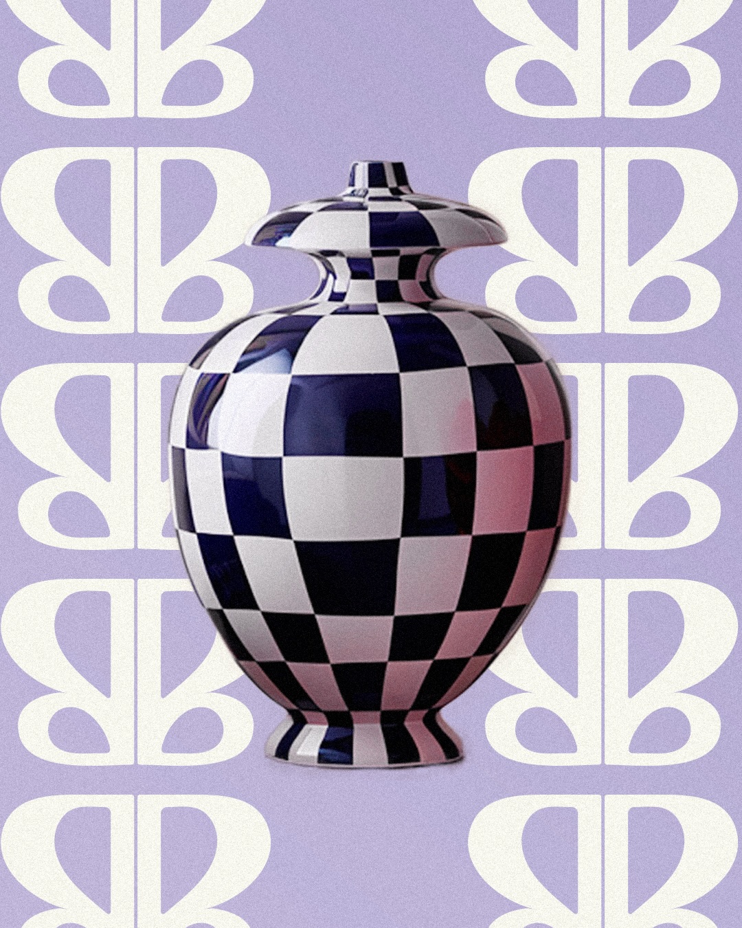 Logo design for a ceramics pottery brand with purple and checkerboard detail
