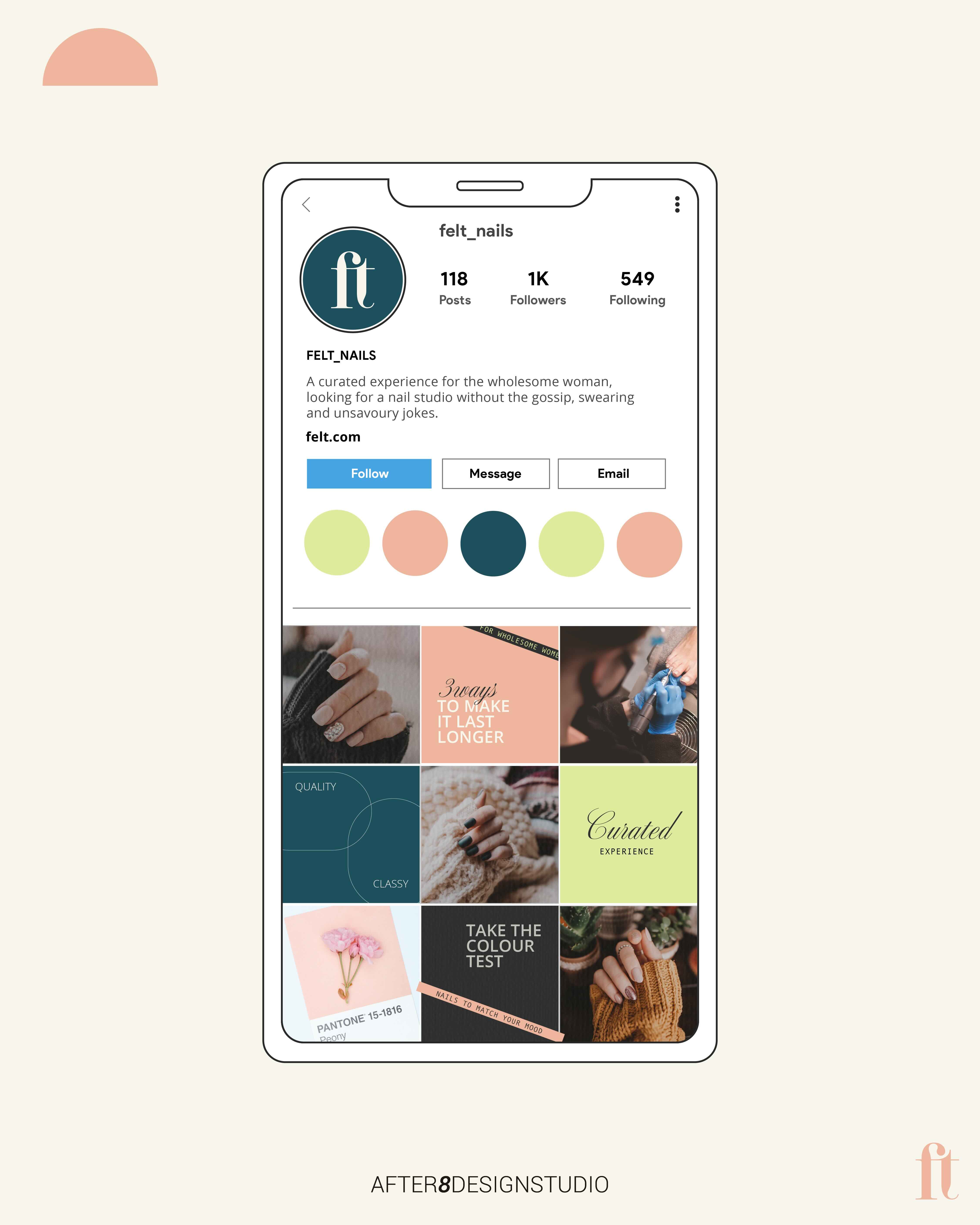Colourful social media graphics for an elegant high end nail salon brand