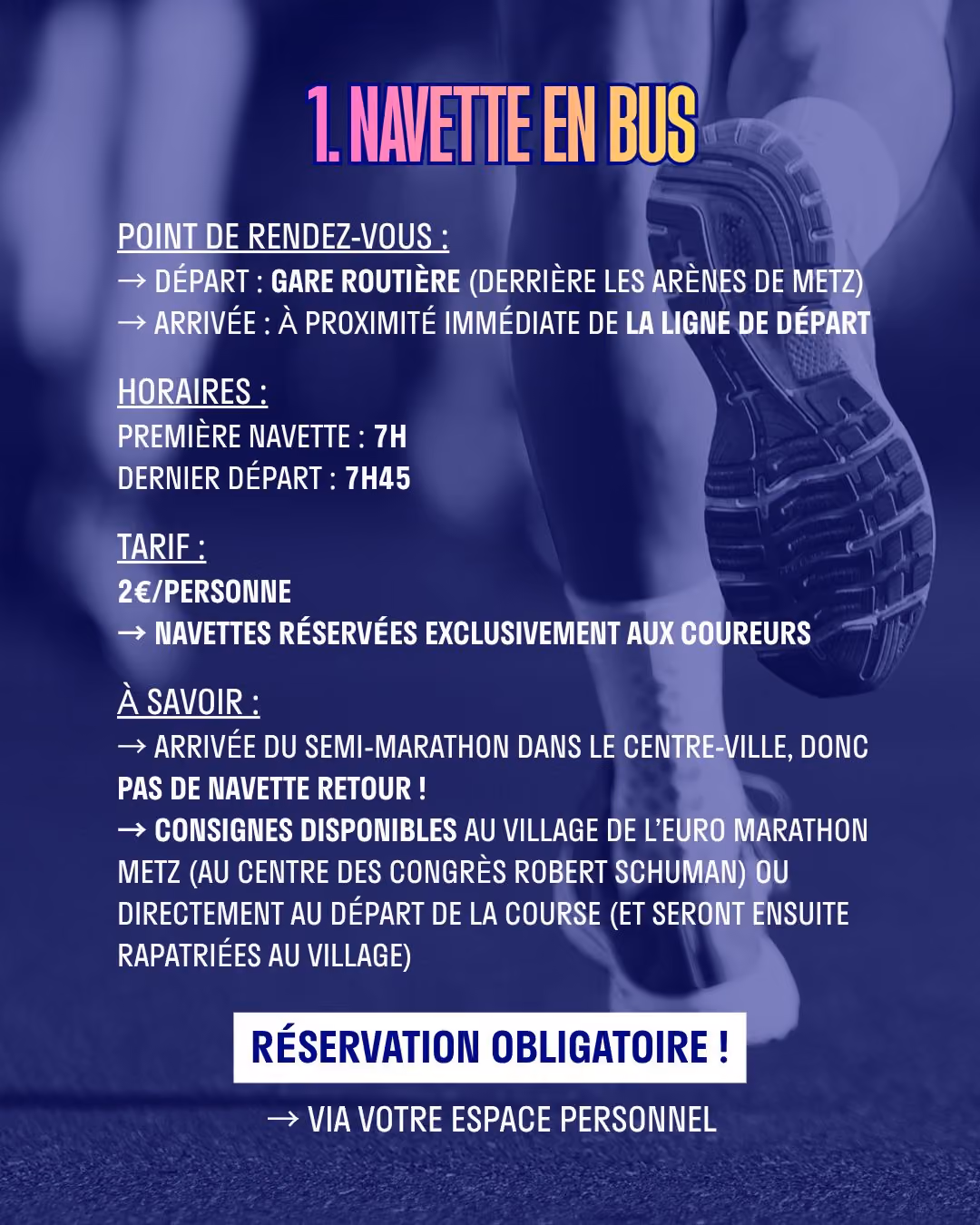 Infographie navette en bus : point de rendez-vous, horaires, tarif et réservation obligatoire