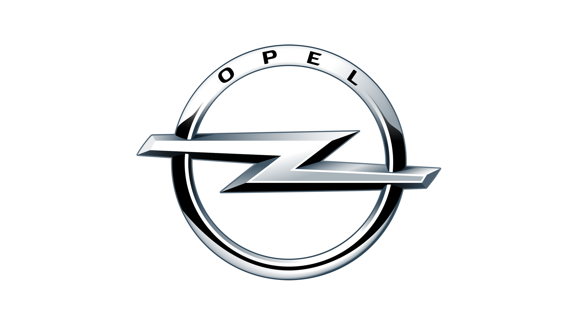 Opel logo with a silver lightning bolt through a circular ring and the word OPEL on top.