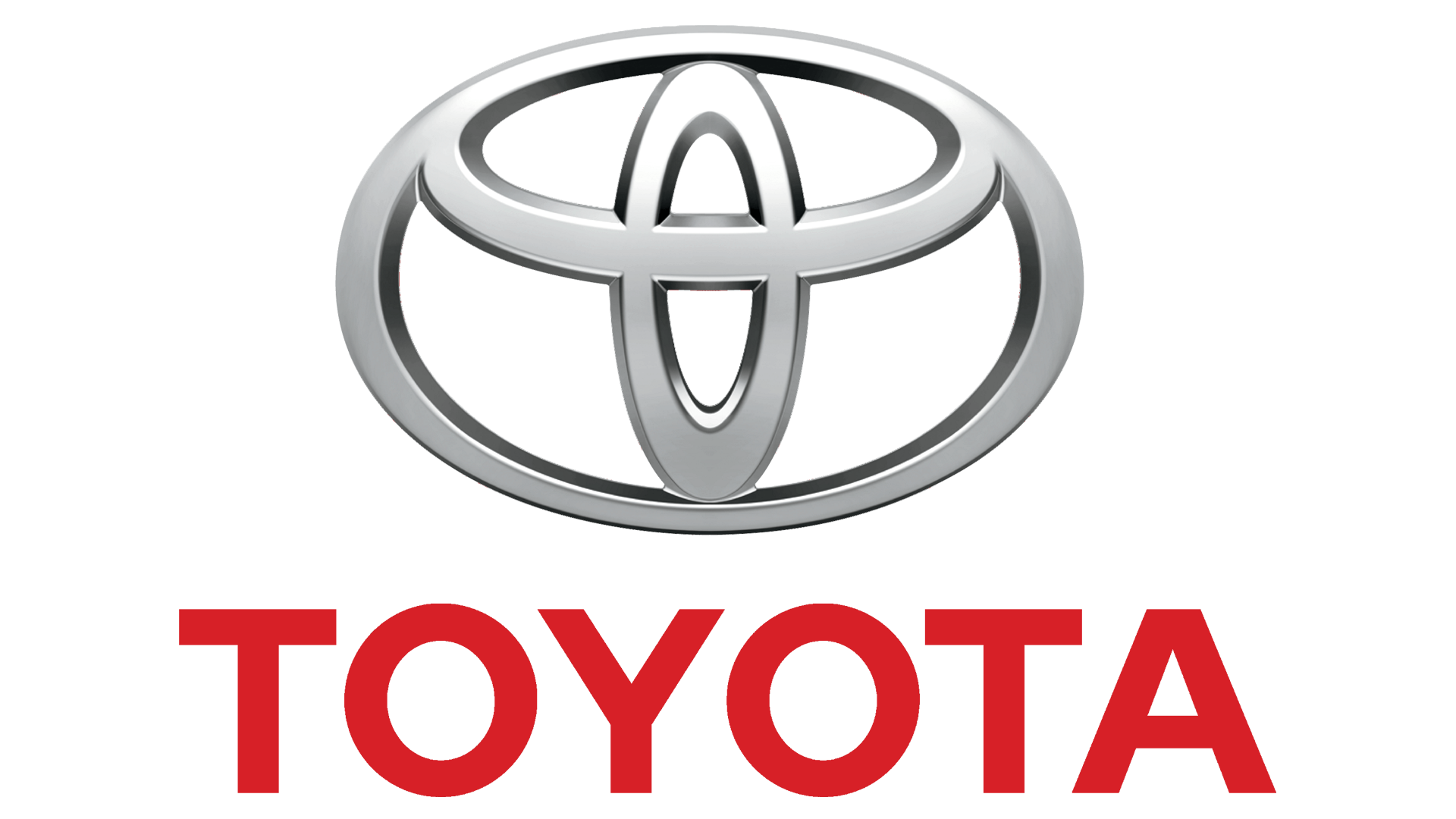Silver Toyota emblem logo above the red Toyota wordmark.
