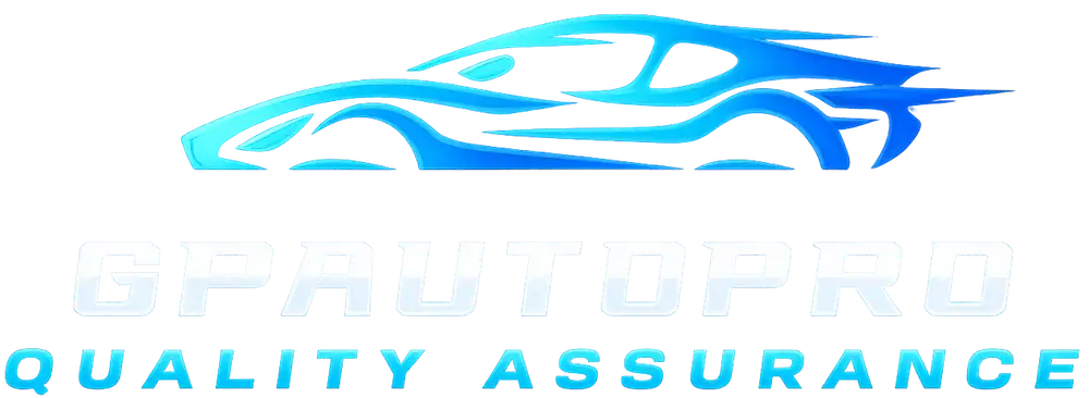 Blue stylized sports car icon above text reading GPAUTOPRO Quality Assurance.