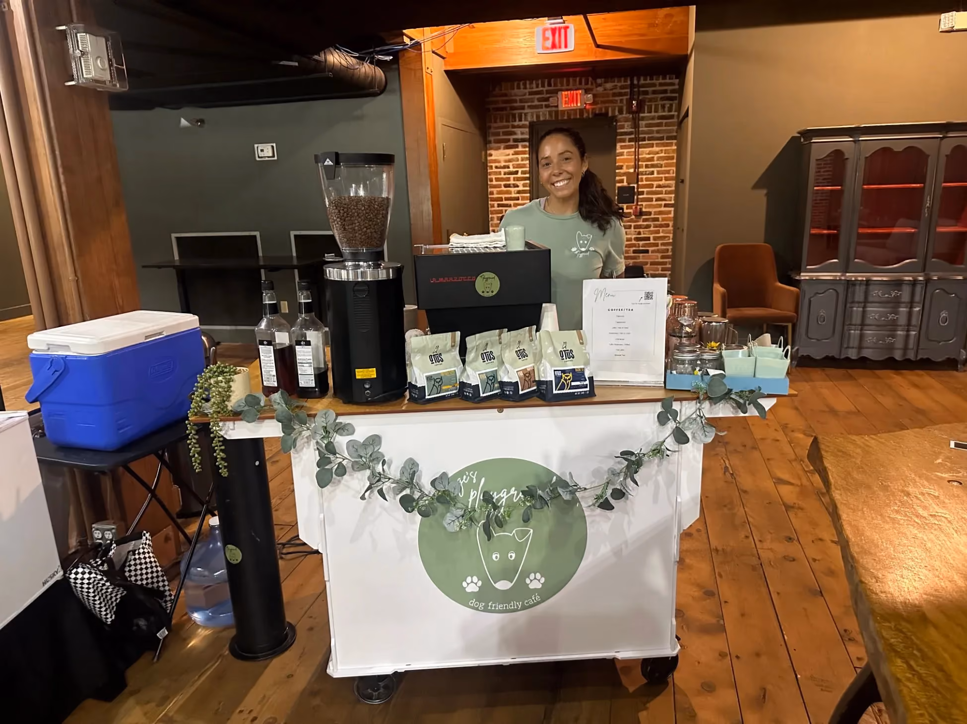 Dyllan Allen behind the Sage's Playground espresso cart at a Tampa Bay corporate event
