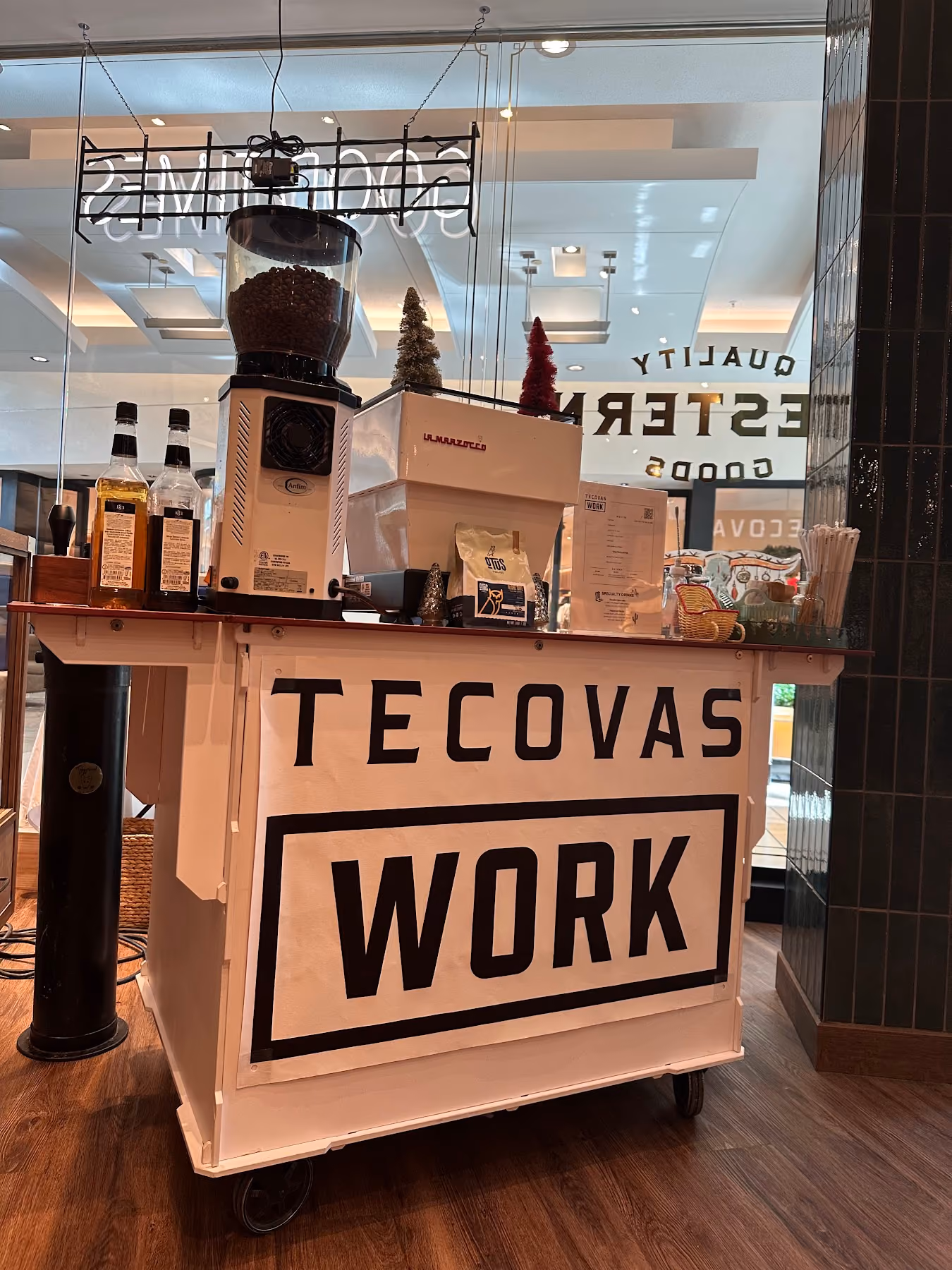 Custom Tecovas-branded Sage's Playground coffee cart at a Tampa activation