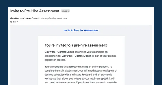An email invitation to take a pre-hire assessment.