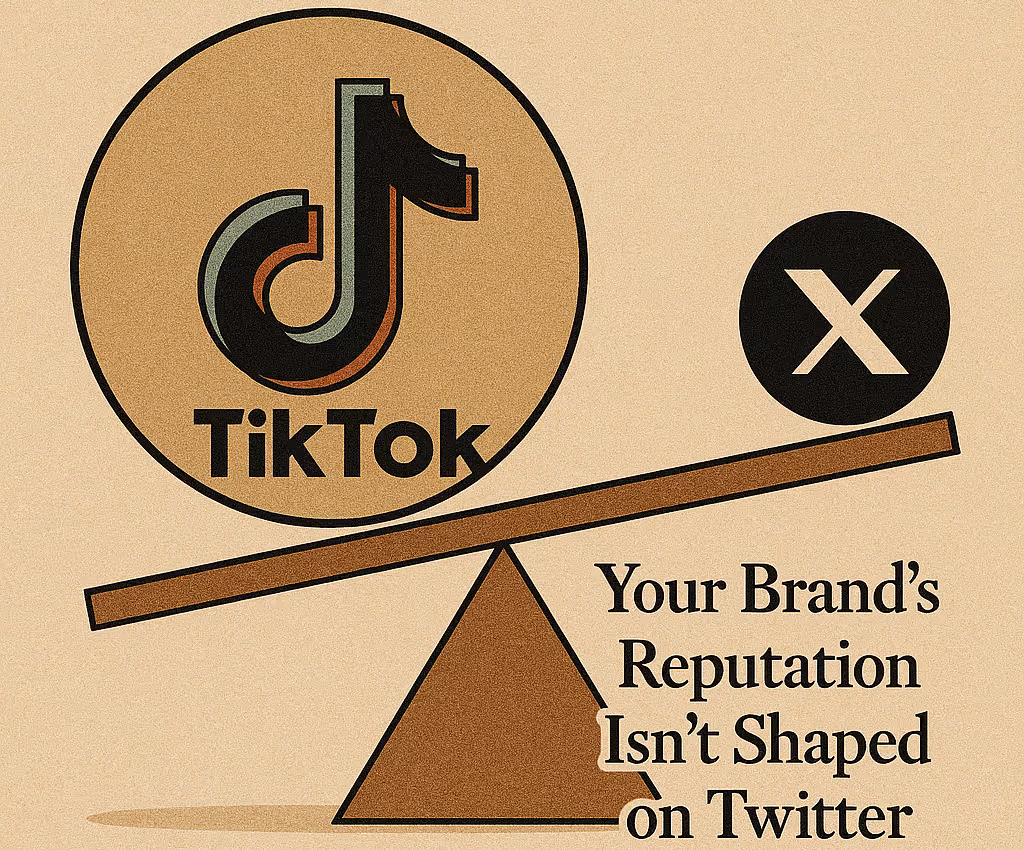 This retro-style digital graphic is titled "Your Brand’s Reputation Isn’t Shaped on Twitter," illustrating the shifting importance of different social media platforms.