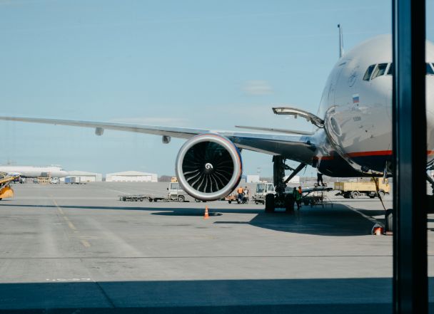 Airplane on the runway.