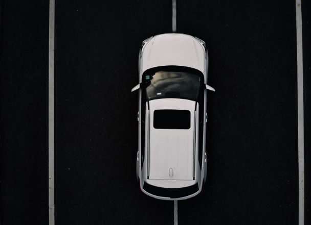 Rental car on the road.