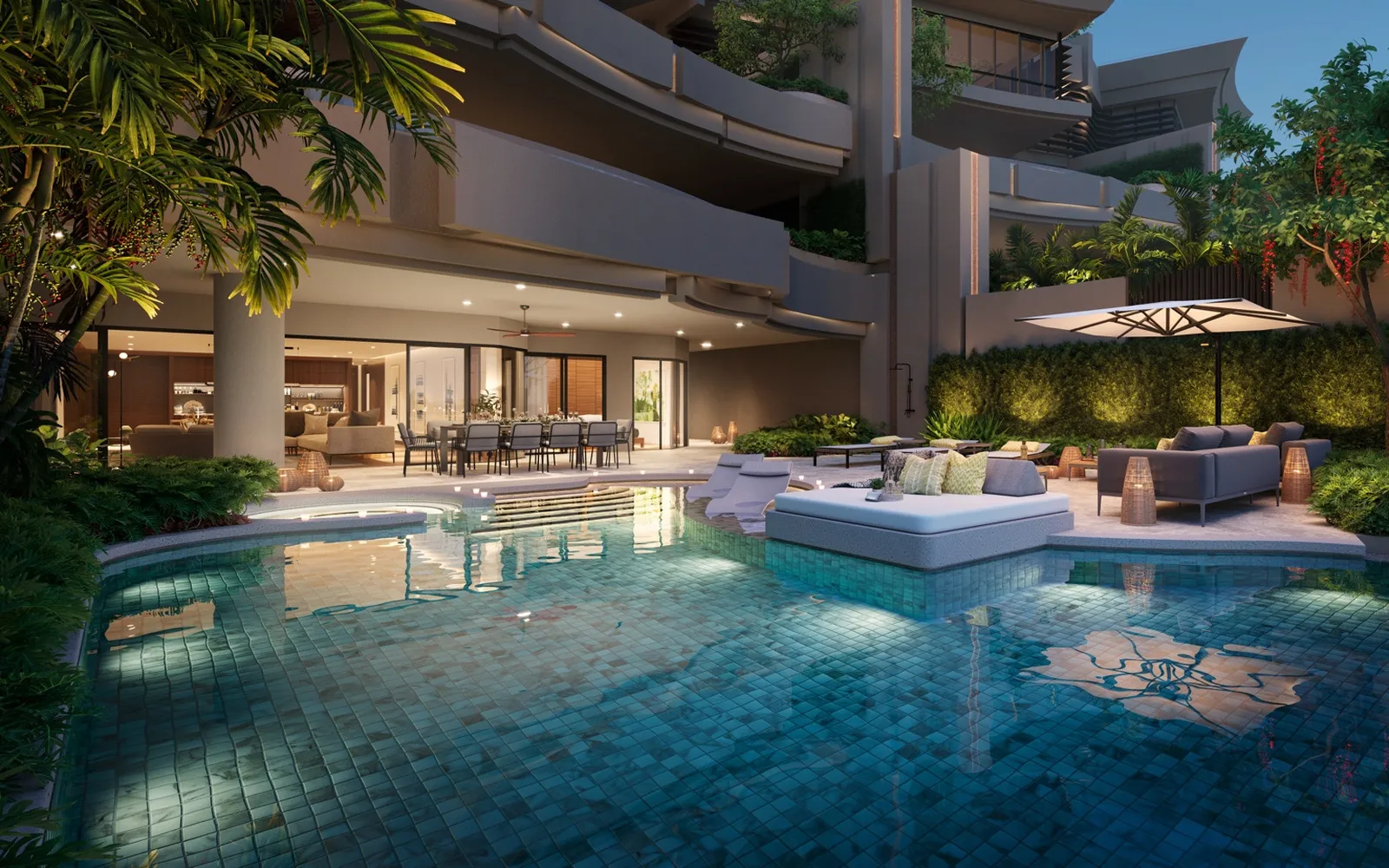 Private pool terrace with indoor outdoor living area