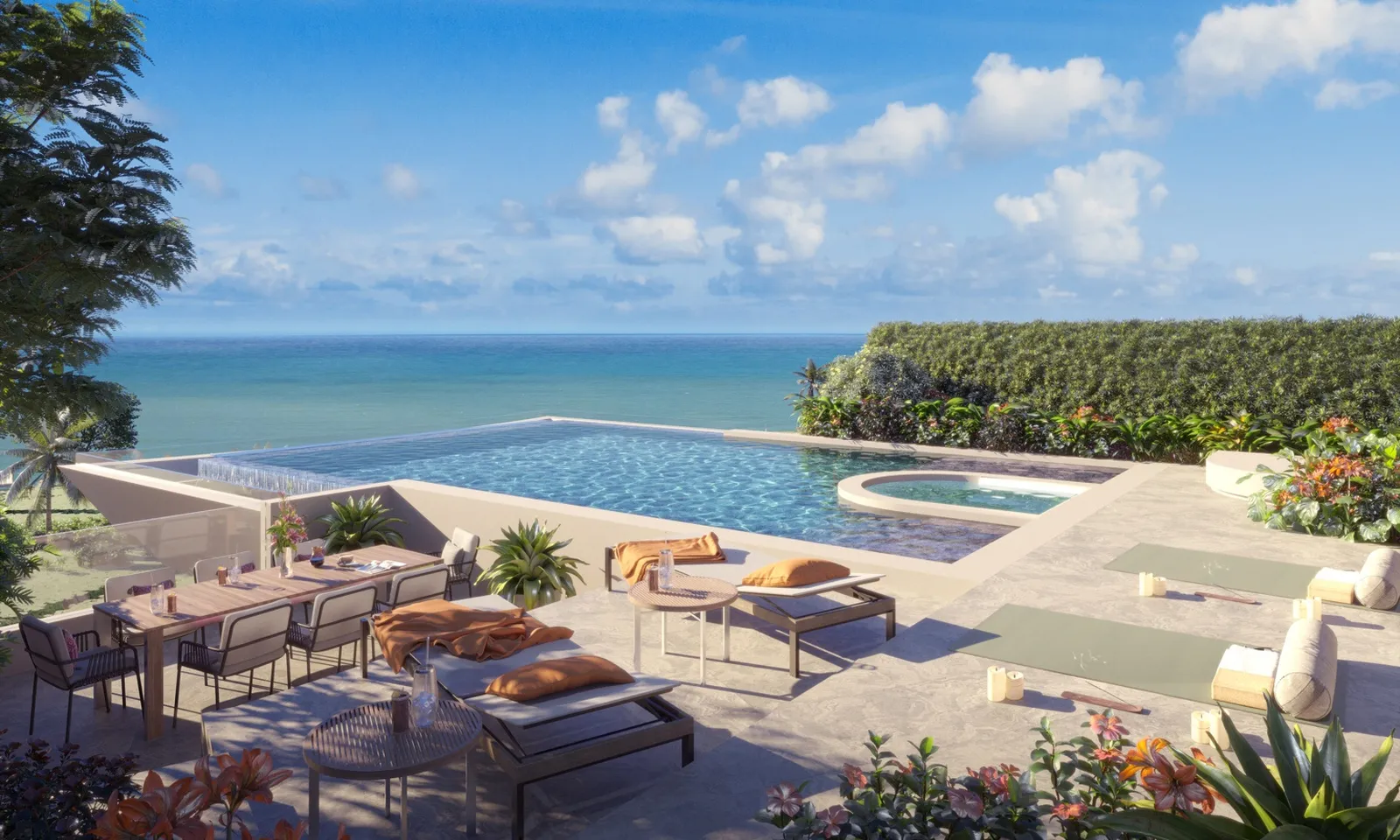 Rooftop pool terrace with open sea outlook