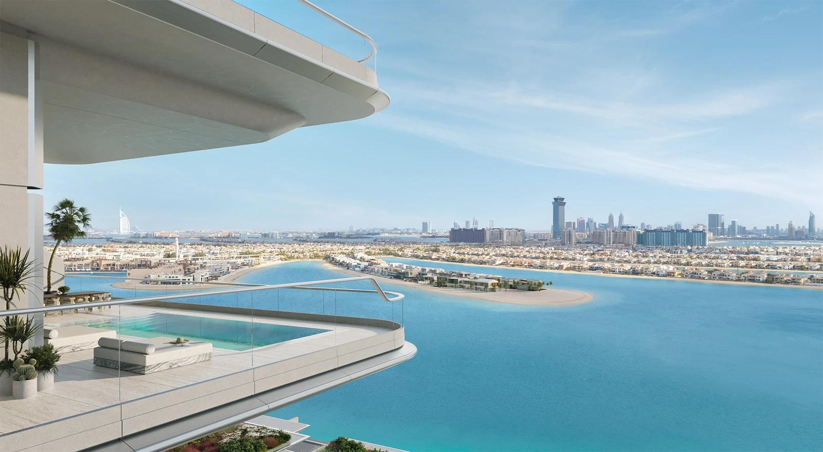 Panoramic terrace pool overlooking Palm Jumeirah and Dubai skyline