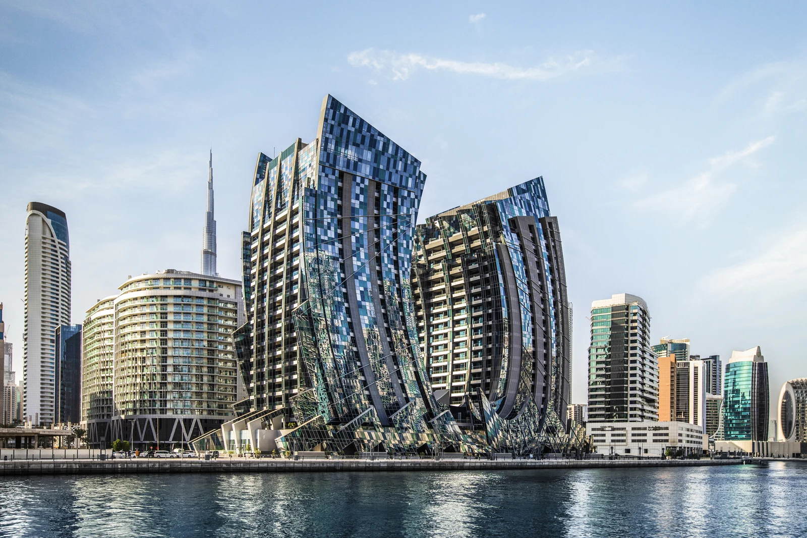 Da Vinci Tower Pagani hero exterior by day with Dubai Canal and Business Bay skyline