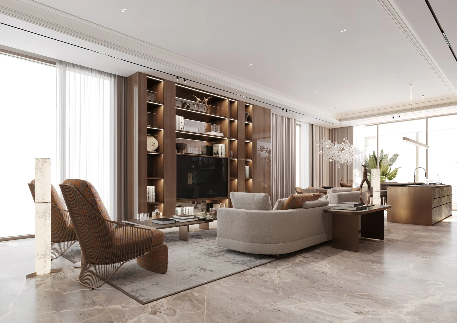 Waldorf Astoria RAK open-plan family living room and show kitchen