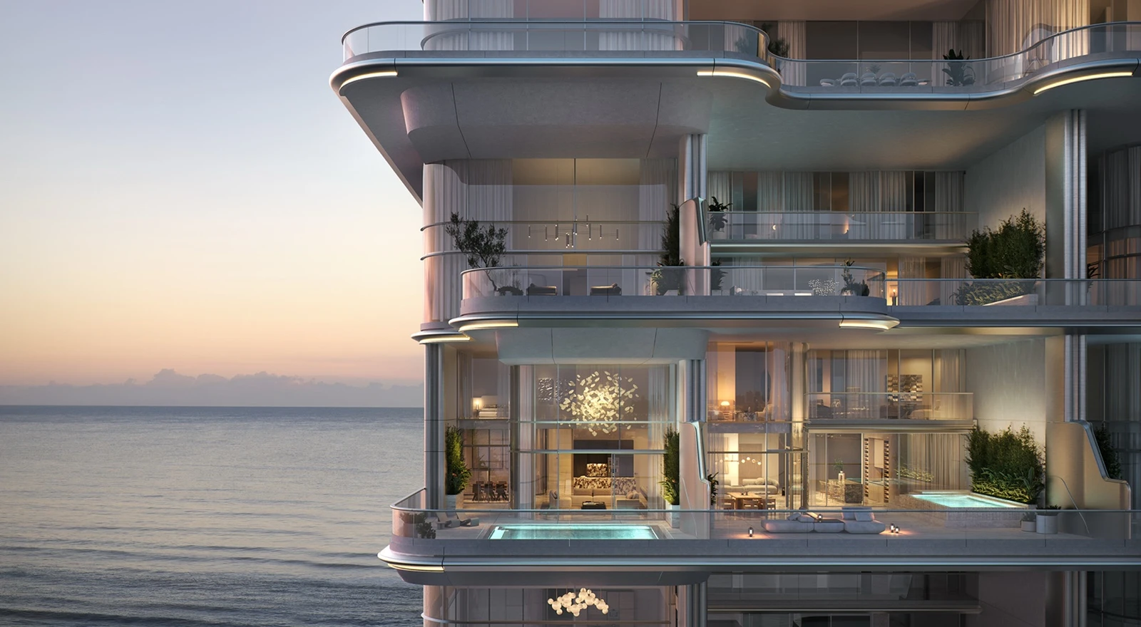 ORLA Dorchester Collection Dubai living room with terrace and Dubai skyline view