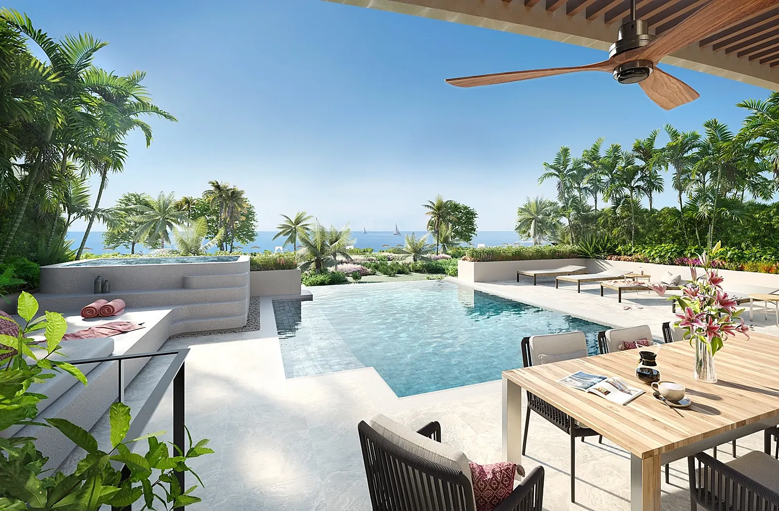 Banyan Tree Aegir oceanfront pool terrace with sea view