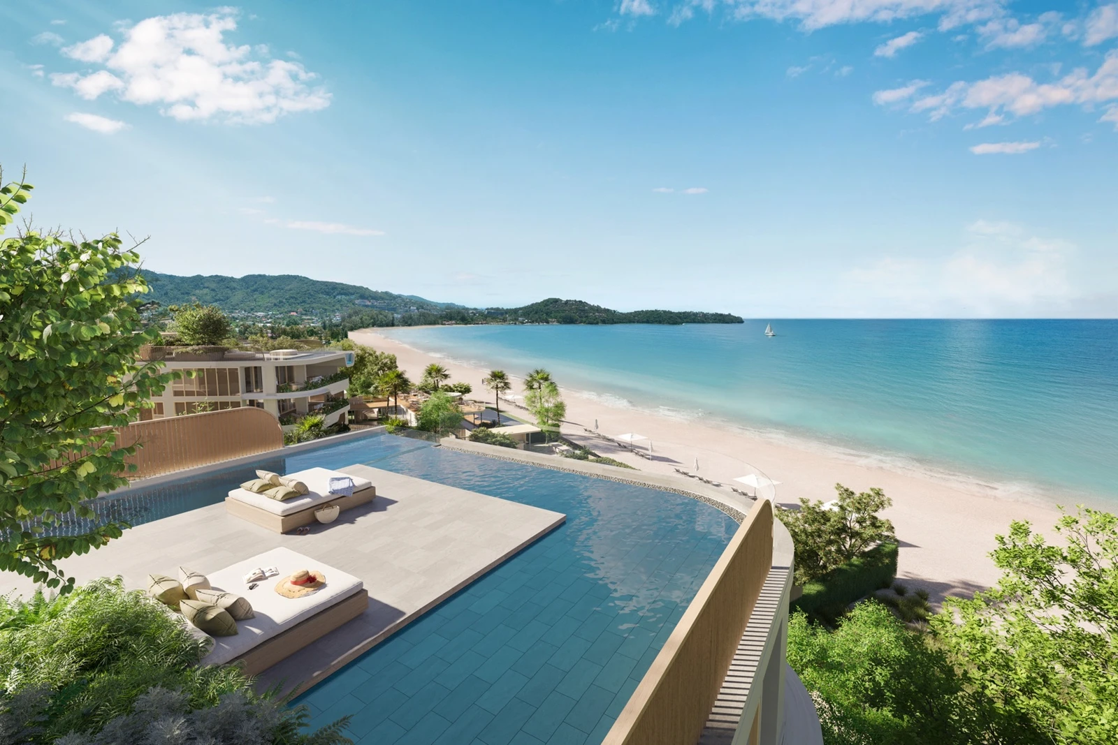 Rooftop pool terrace with open ocean and beach views