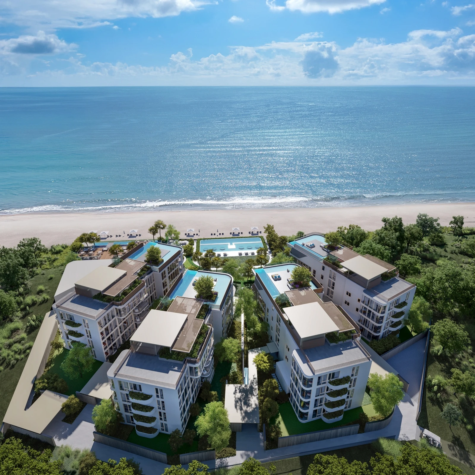 Overhead view of the oceanfront residential site and beach frontage