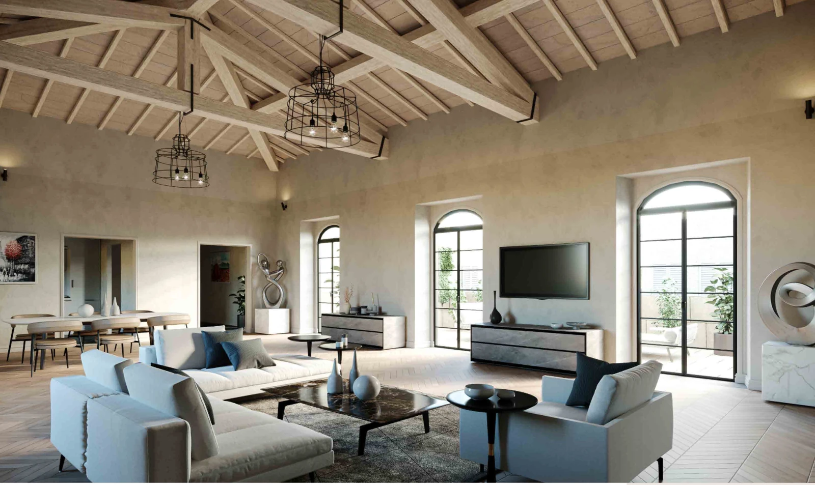 Villa Covoni living room with exposed timber beams