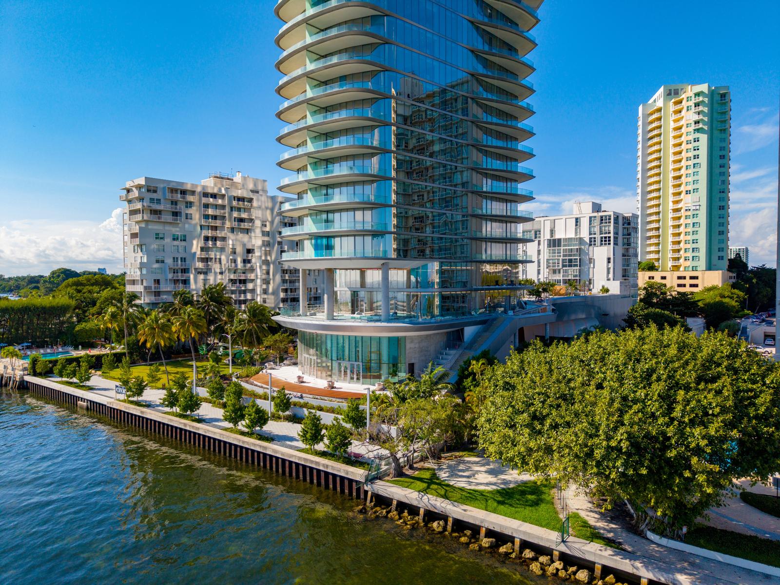 Completed waterfront luxury condominium tower, the kind of finished building off-plan buyers should inspect as part of due diligence