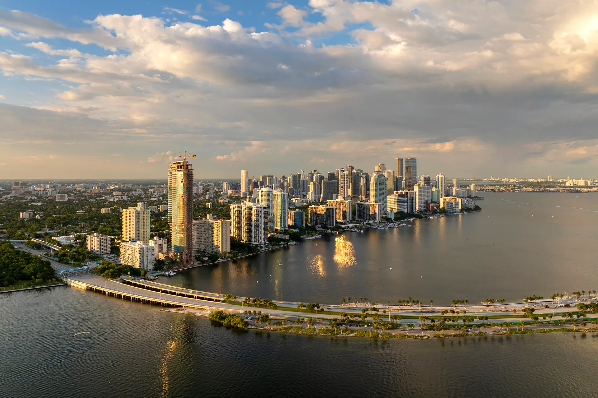 Aerial view of the Brickell skyline, Miami's luxury high-rise district in Florida
