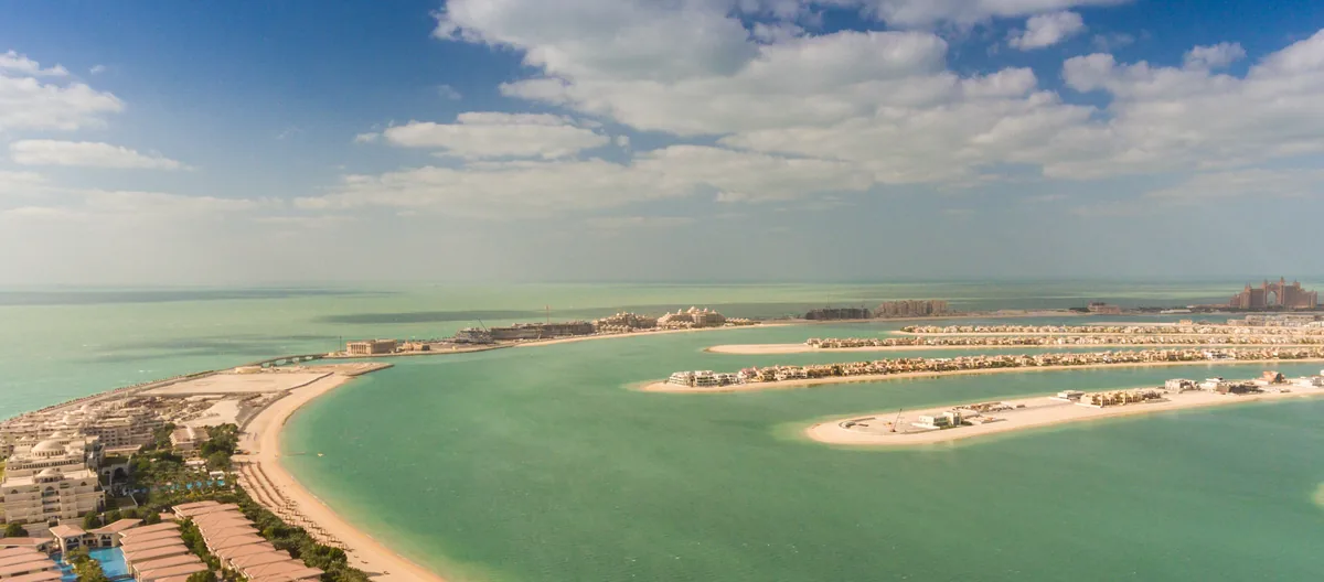 Palm Jumeirah aerial, UAE property residency route