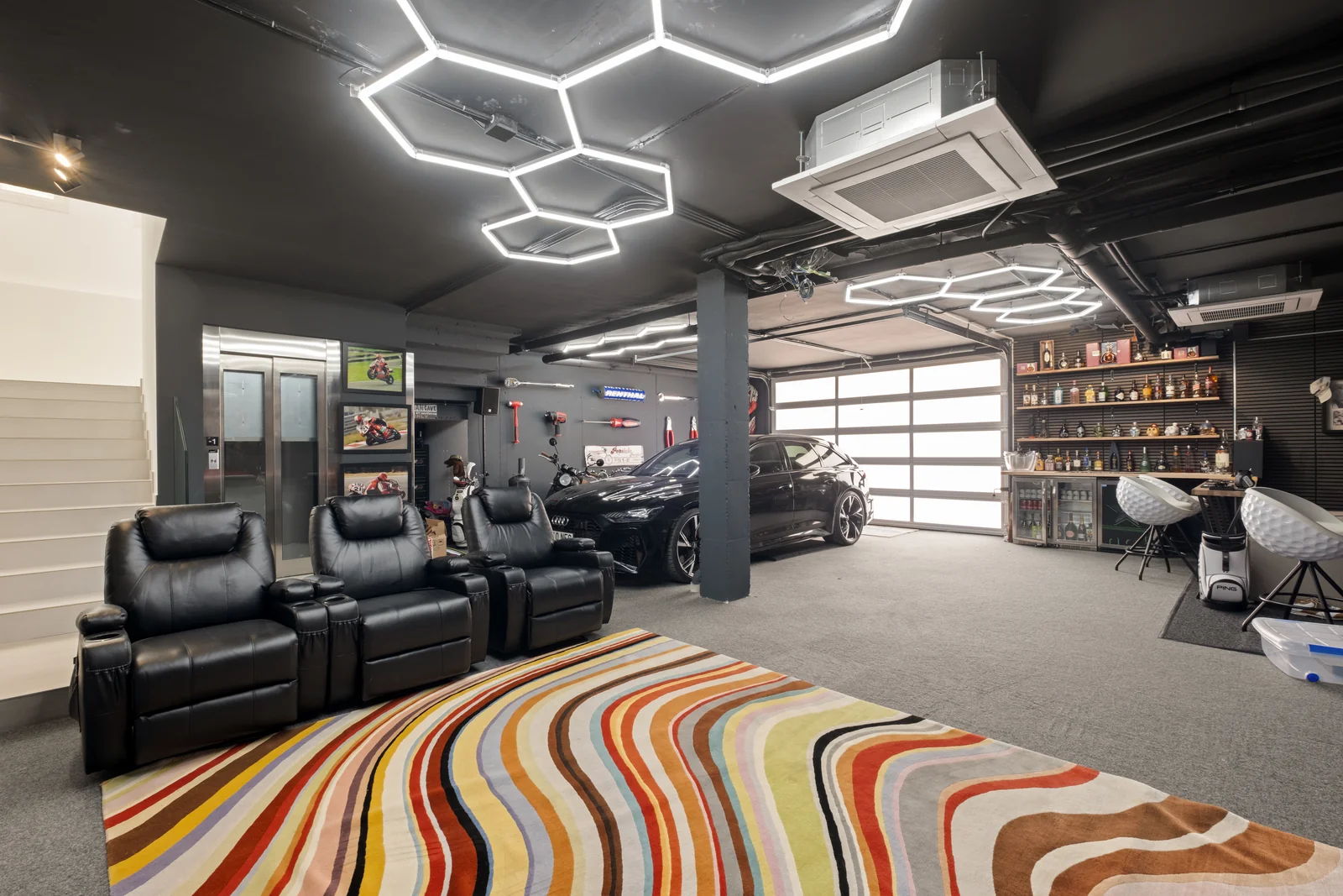 Buganville Villa games room with private bar and feature ceiling lighting
