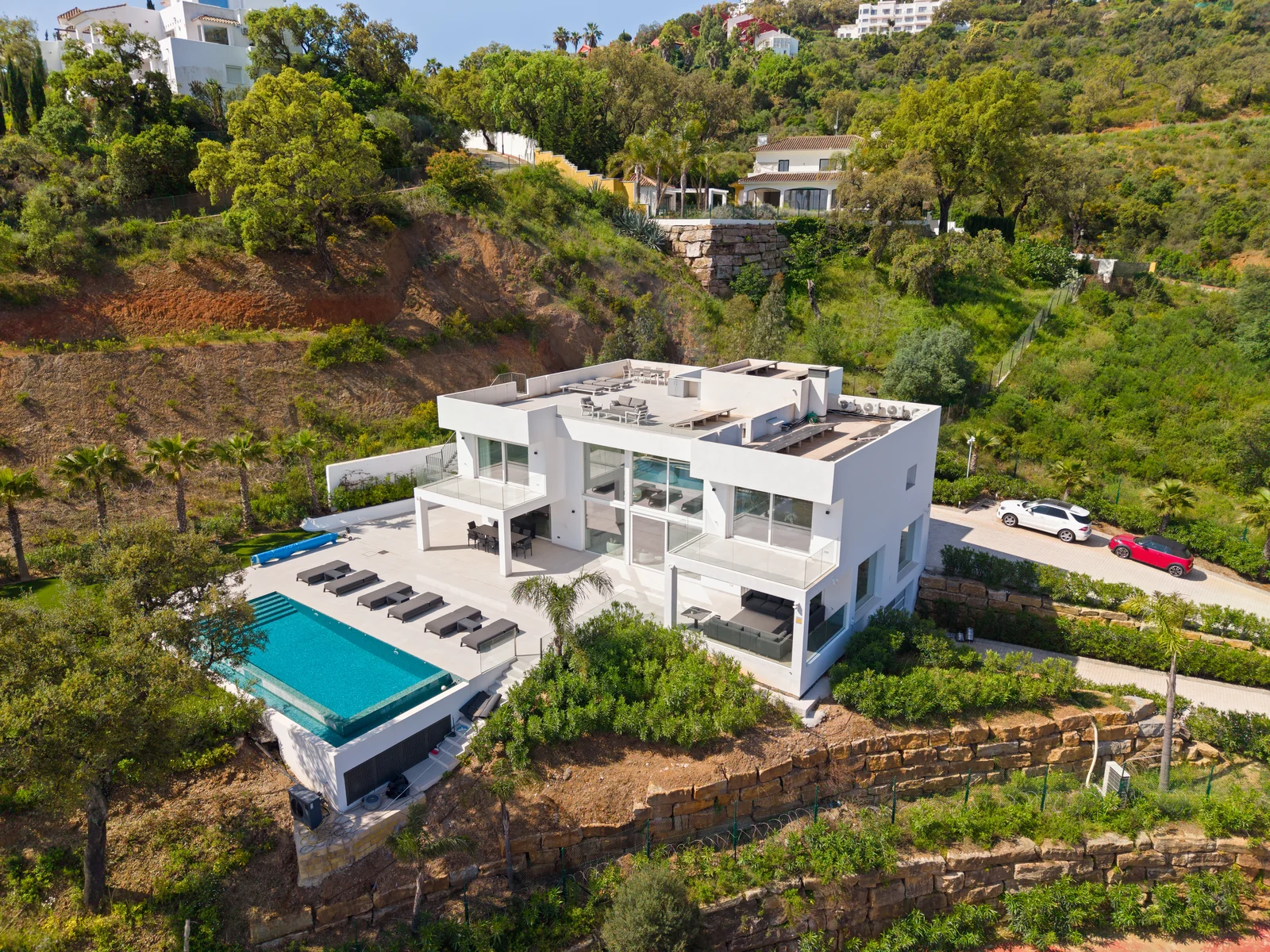 Buganville Villa hillside setting in La Mairena with coastline beyond, Marbella