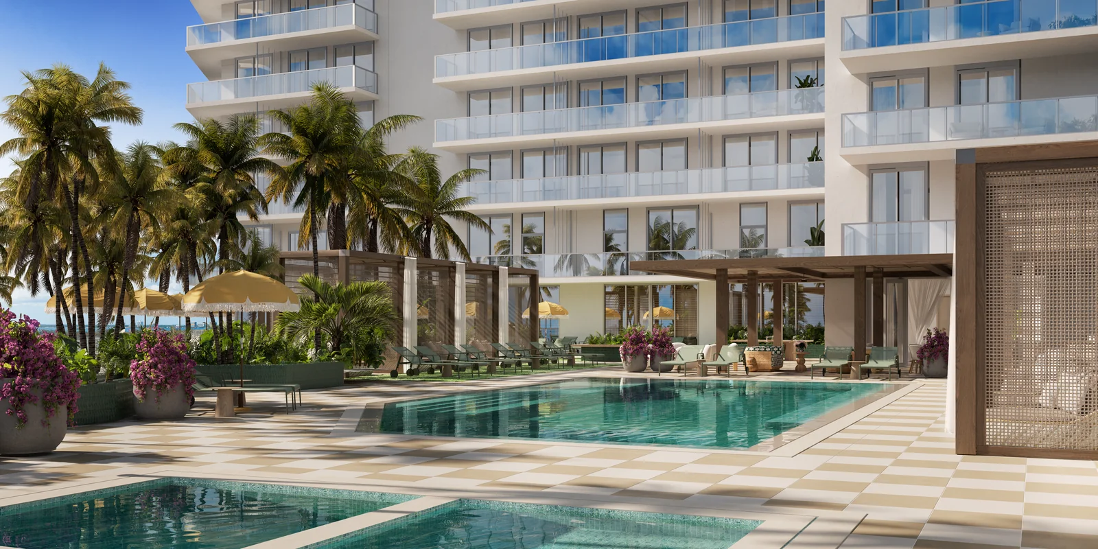 PALMA Miami Beach pool deck with private cabanas and summer kitchen, North Beach