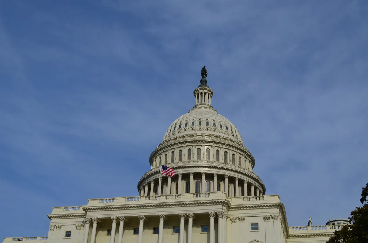 US Capitol building in Washington DC under a clear blue sky