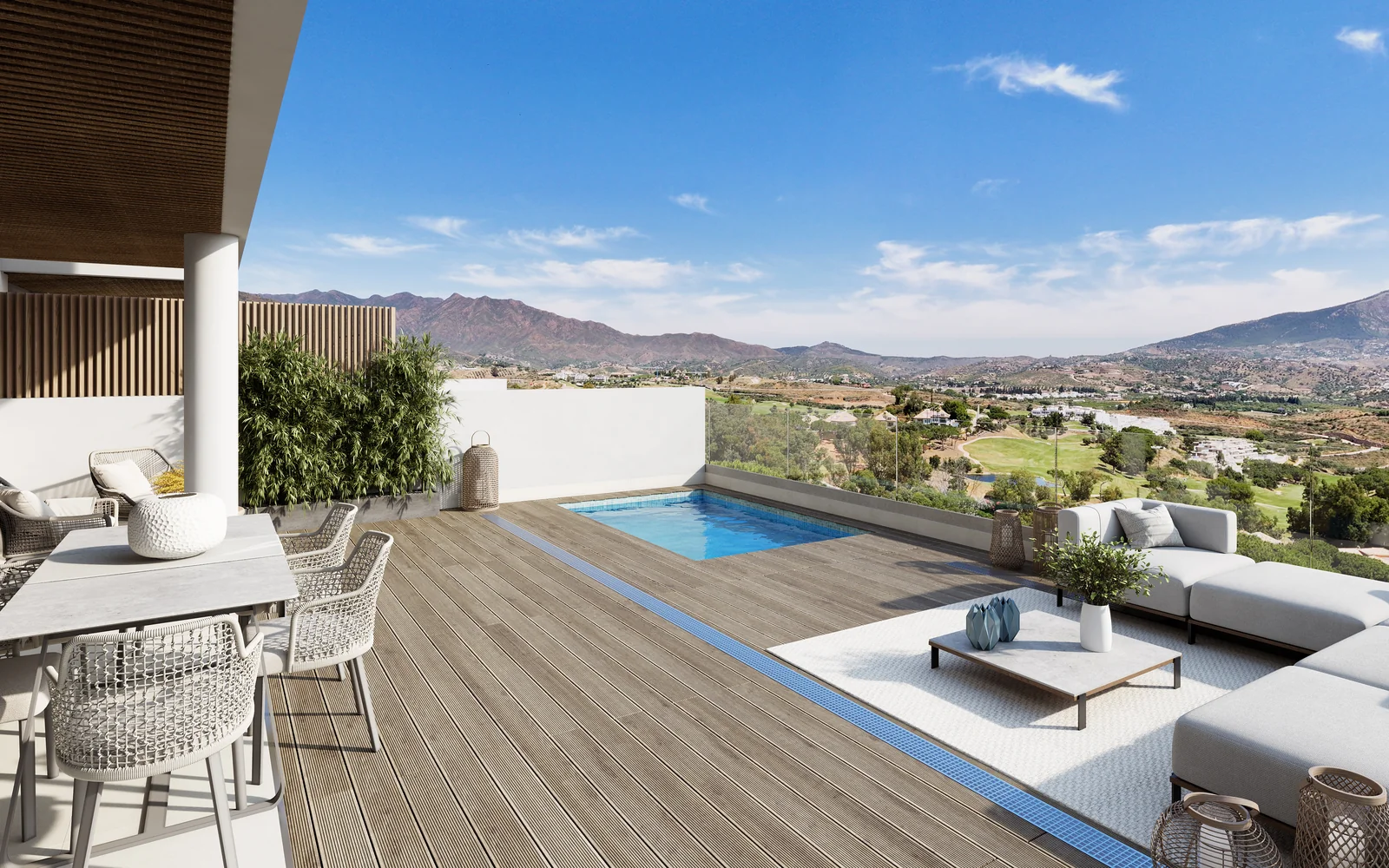Sunrise Golf Residences private terrace with plunge pool overlooking La Cala Golf, La Cala de Mijas
