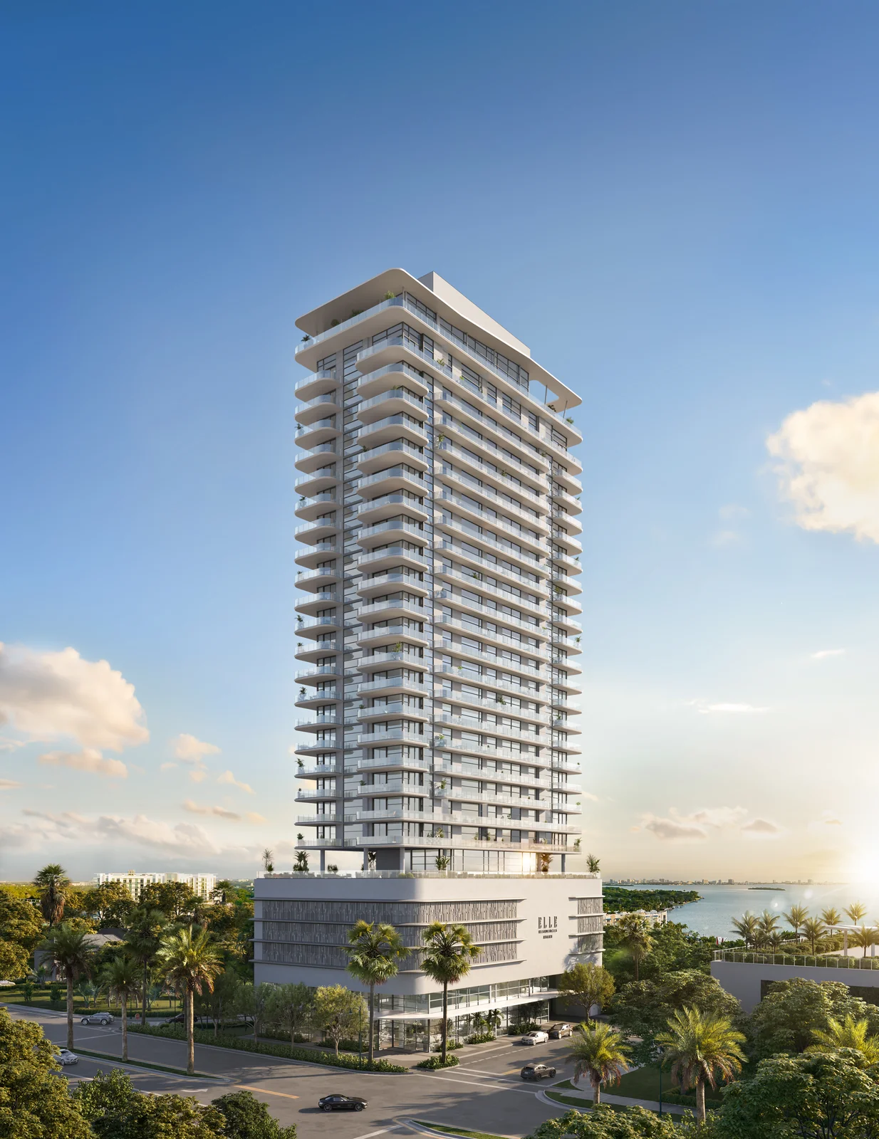 ELLE Residences Miami 26-storey tower exterior against the skyline, Edgewater Miami