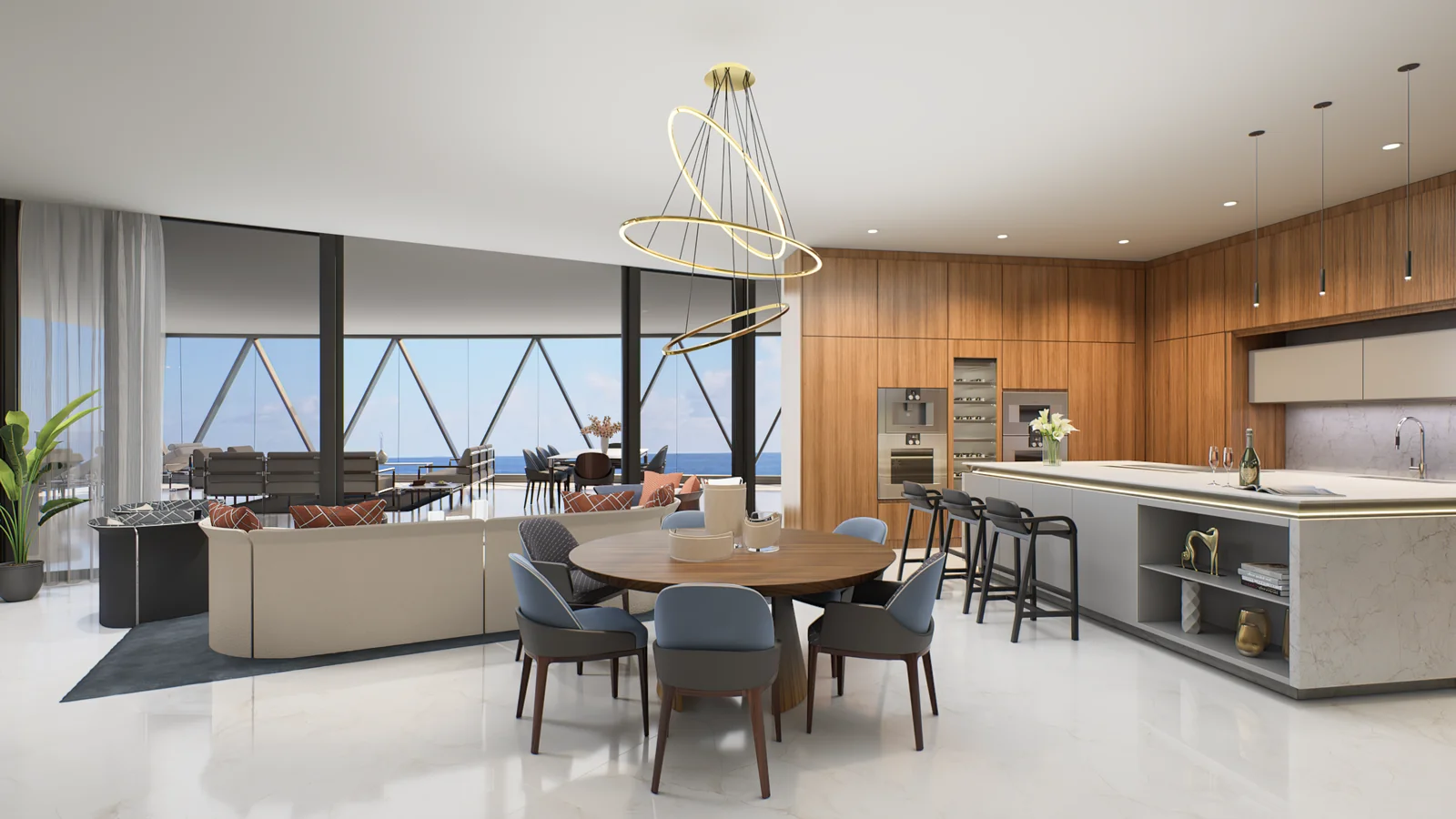 Bentley Residences kitchen with Gaggenau appliances beside private sky garage