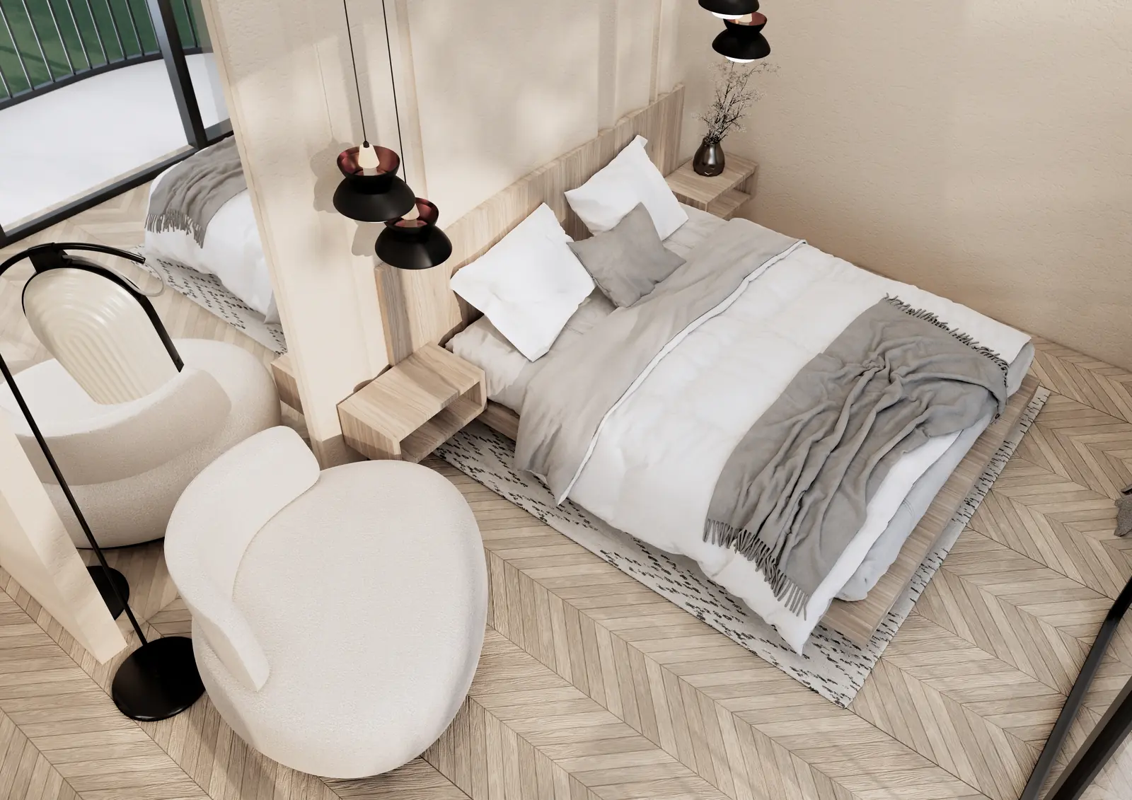 The Coco Boulevard villa bedroom opening to the private pool