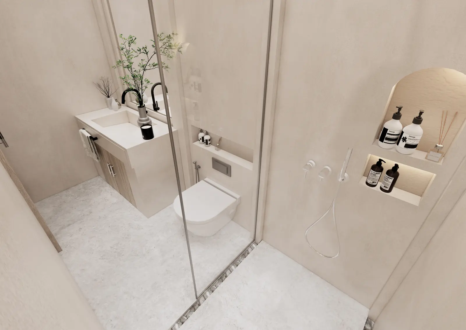 The Coco Boulevard villa en-suite bathroom with vanity and rainfall shower