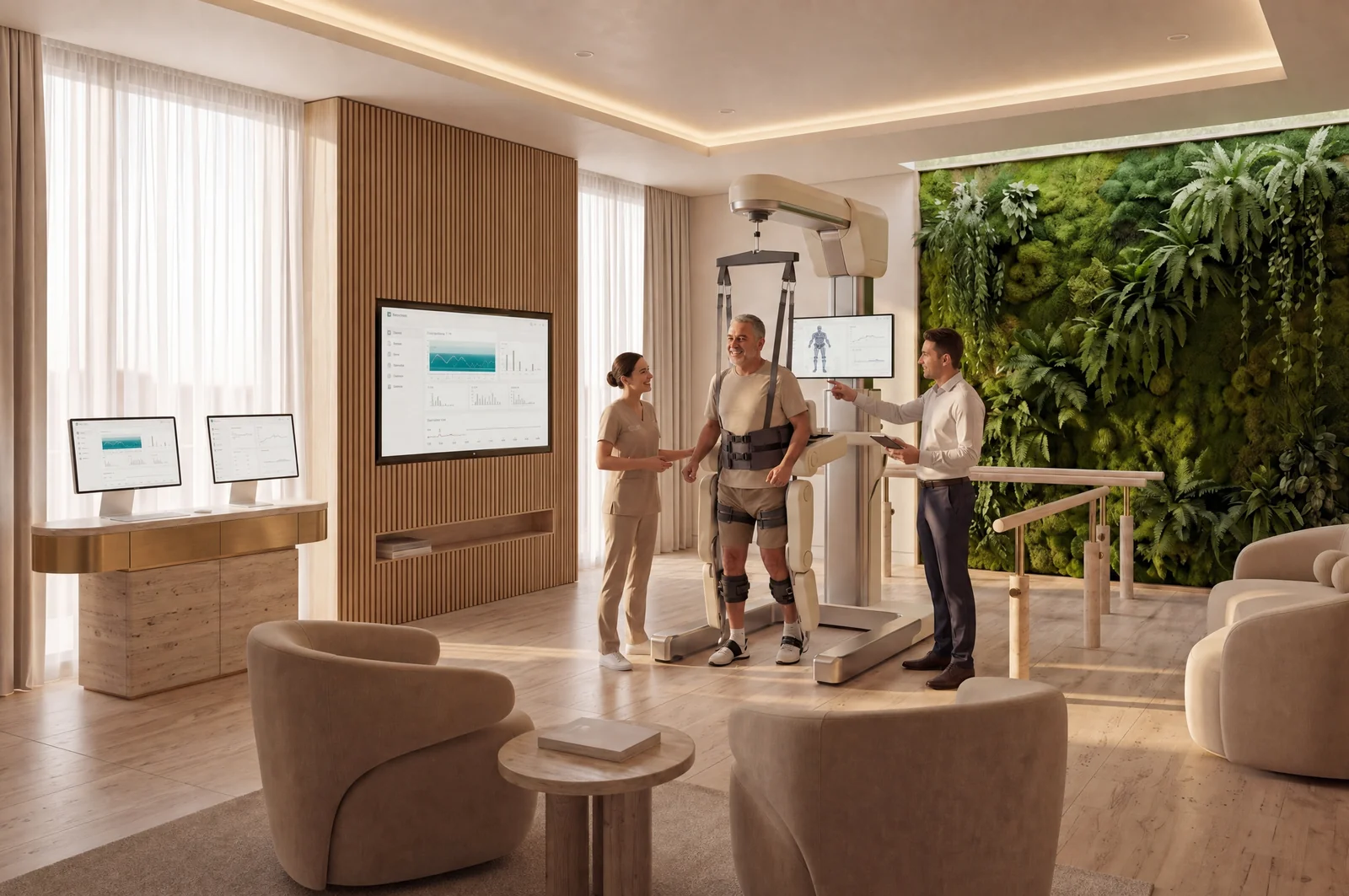 Valmont Armenia rehabilitation gym with monitored physiotherapy equipment
