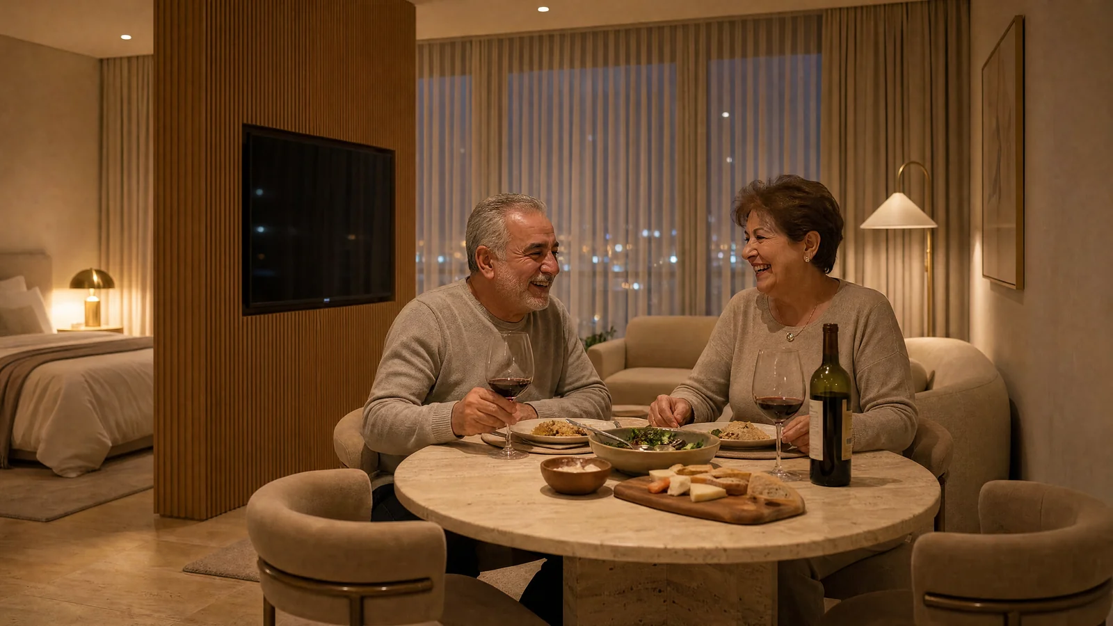 Valmont Armenia suite dining area set for an in-residence meal with mountain views